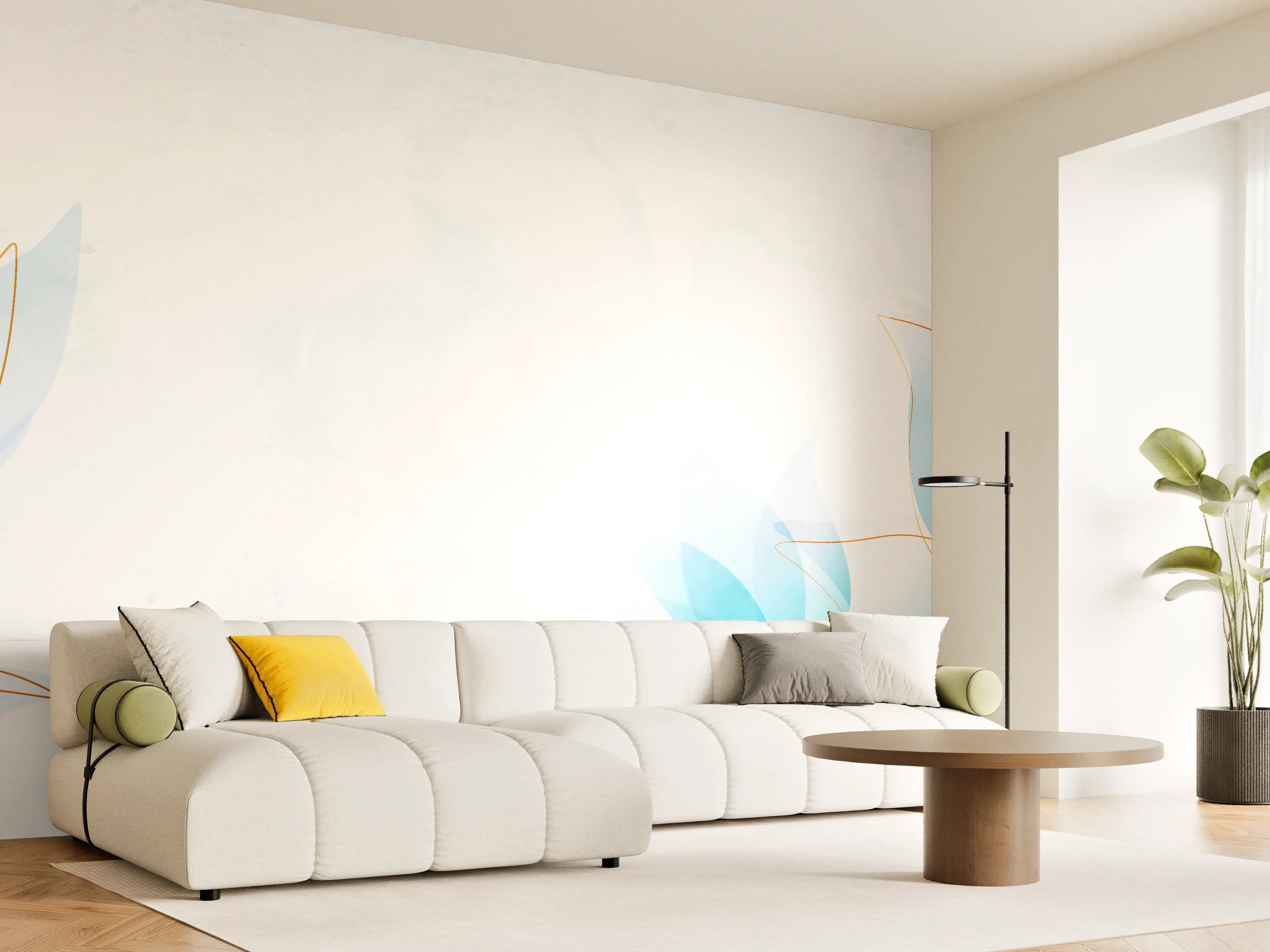 Wandverkleidung Wohnzimmer - Zarte Blaue Blumen Illustration