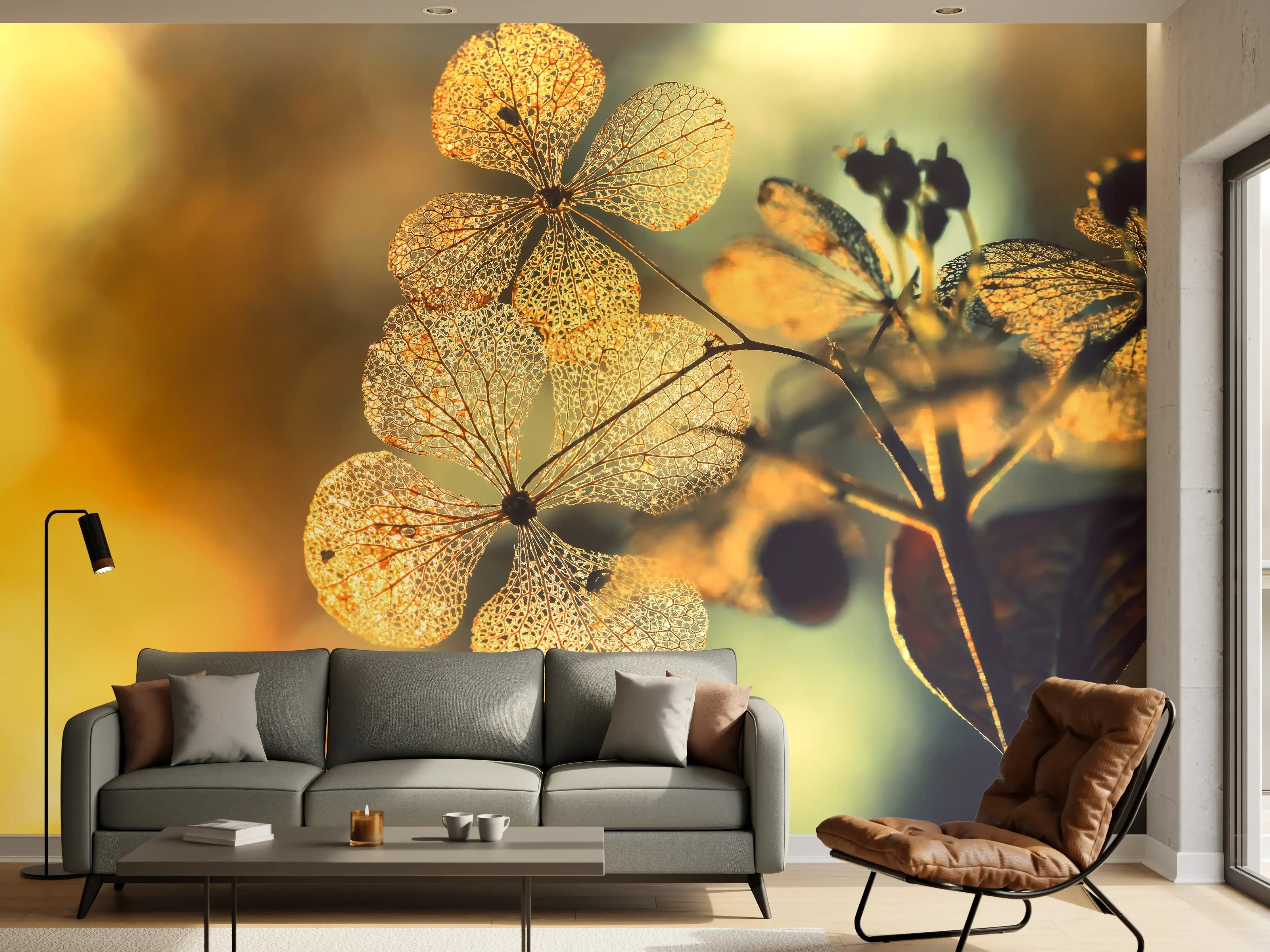 Wandverkleidung Wohnzimmer - Zarte Blumen im Sonnenlicht