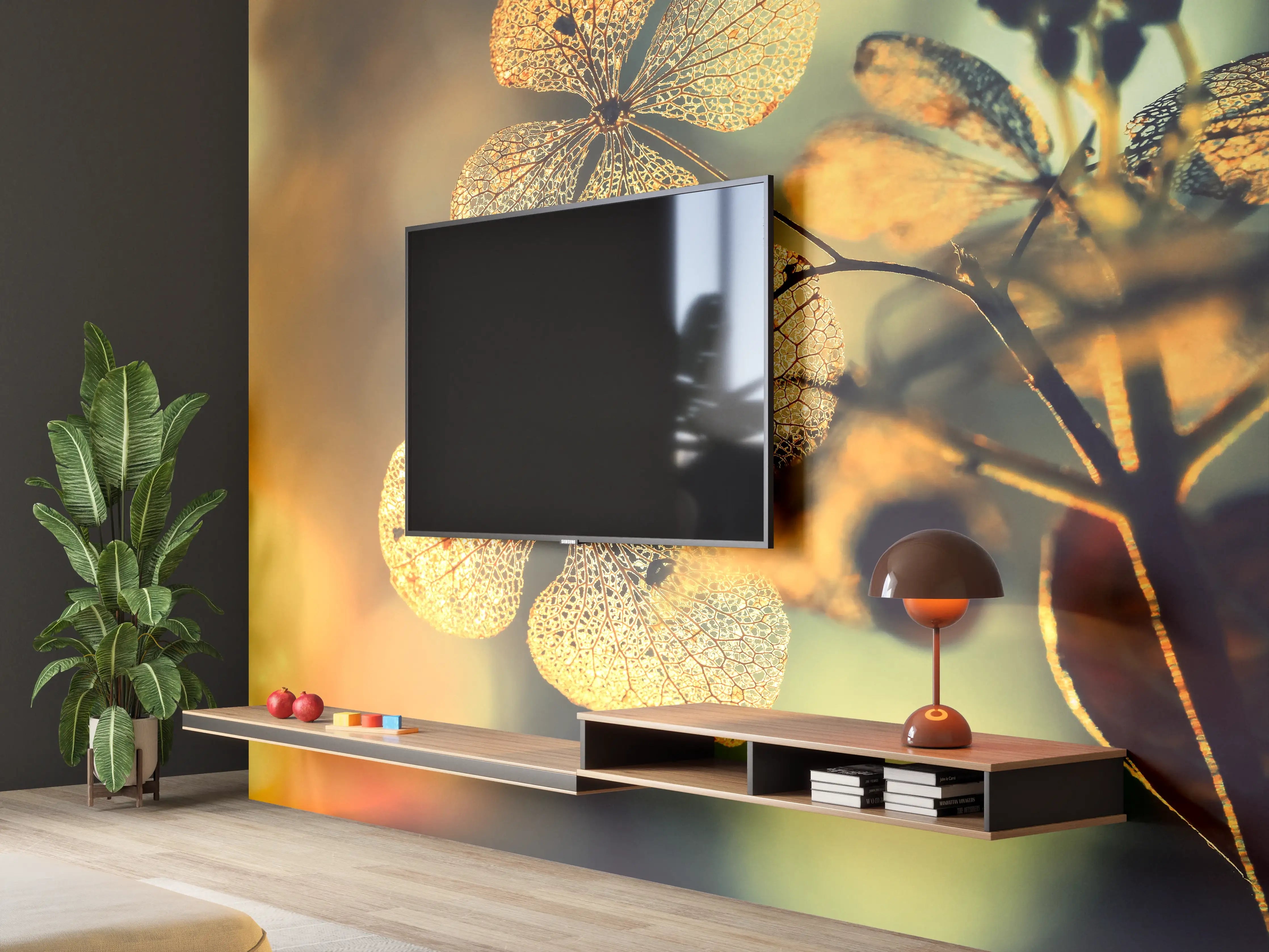 Wandverkleidung Wohnzimmer - Zarte Blumen im Sonnenlicht
