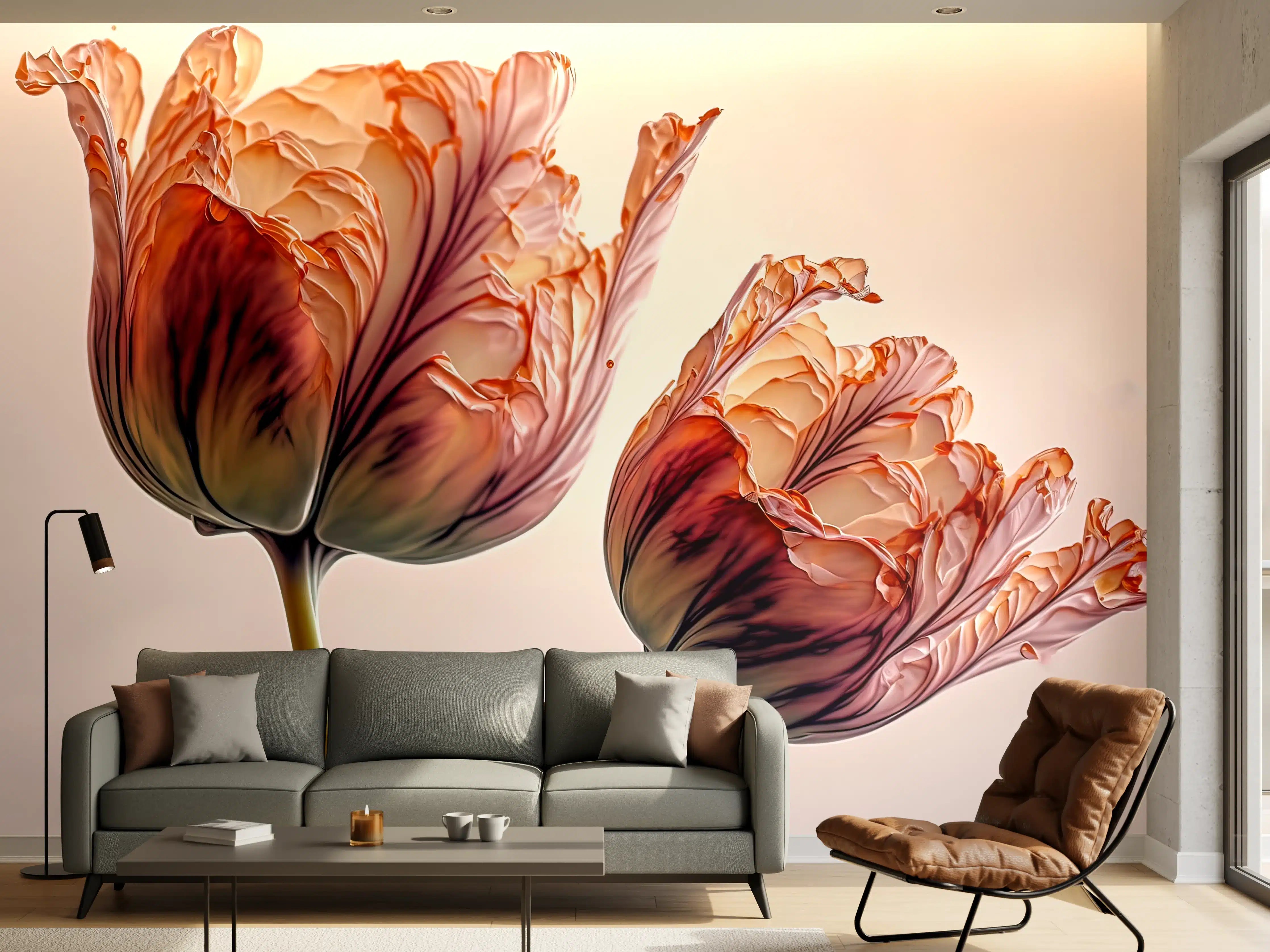 Wandverkleidung Wohnzimmer - Zarte Blumen in Nahaufnahme mit sanften Farben