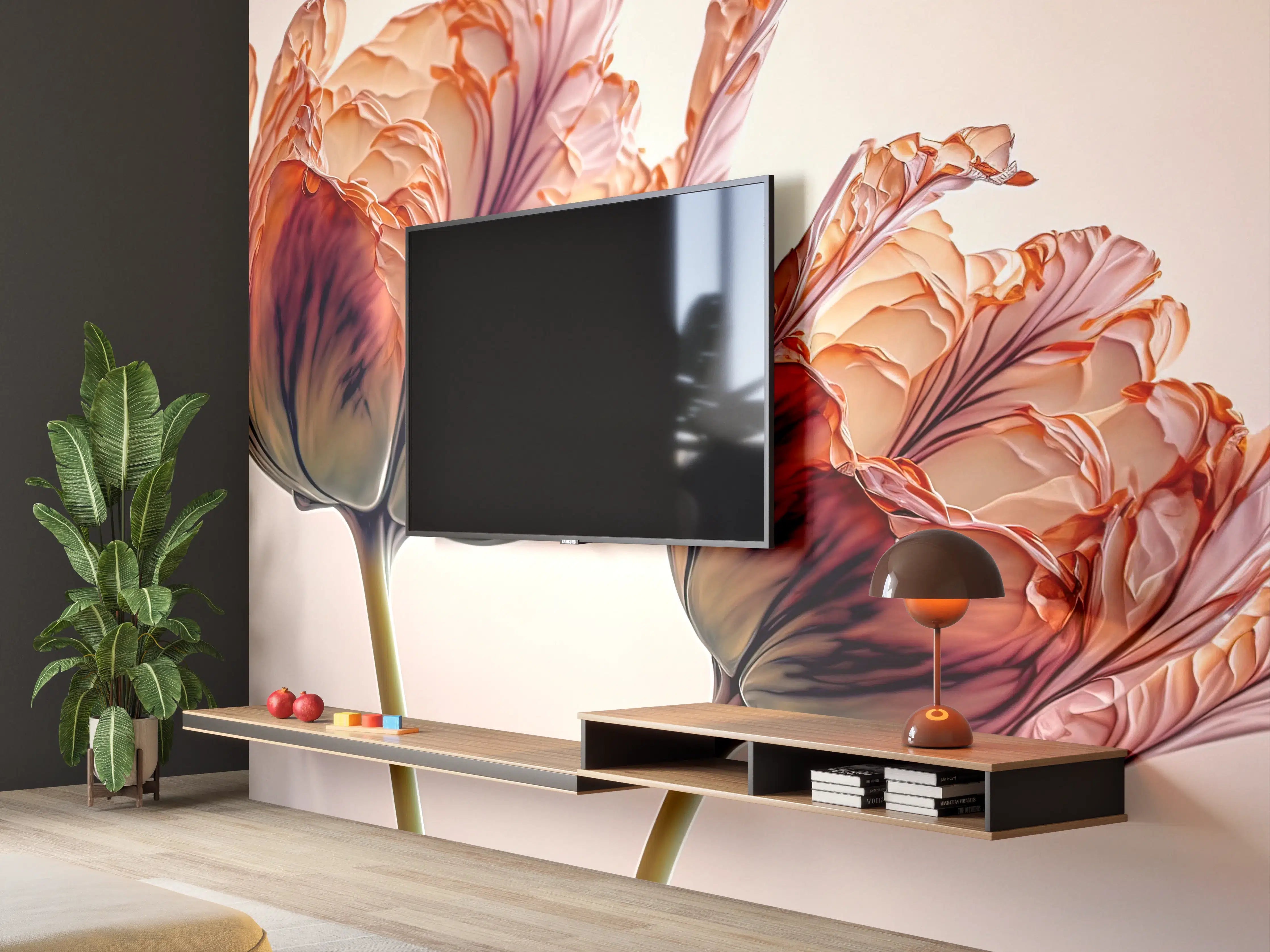 Wandverkleidung Wohnzimmer - Zarte Blumen in Nahaufnahme mit sanften Farben
