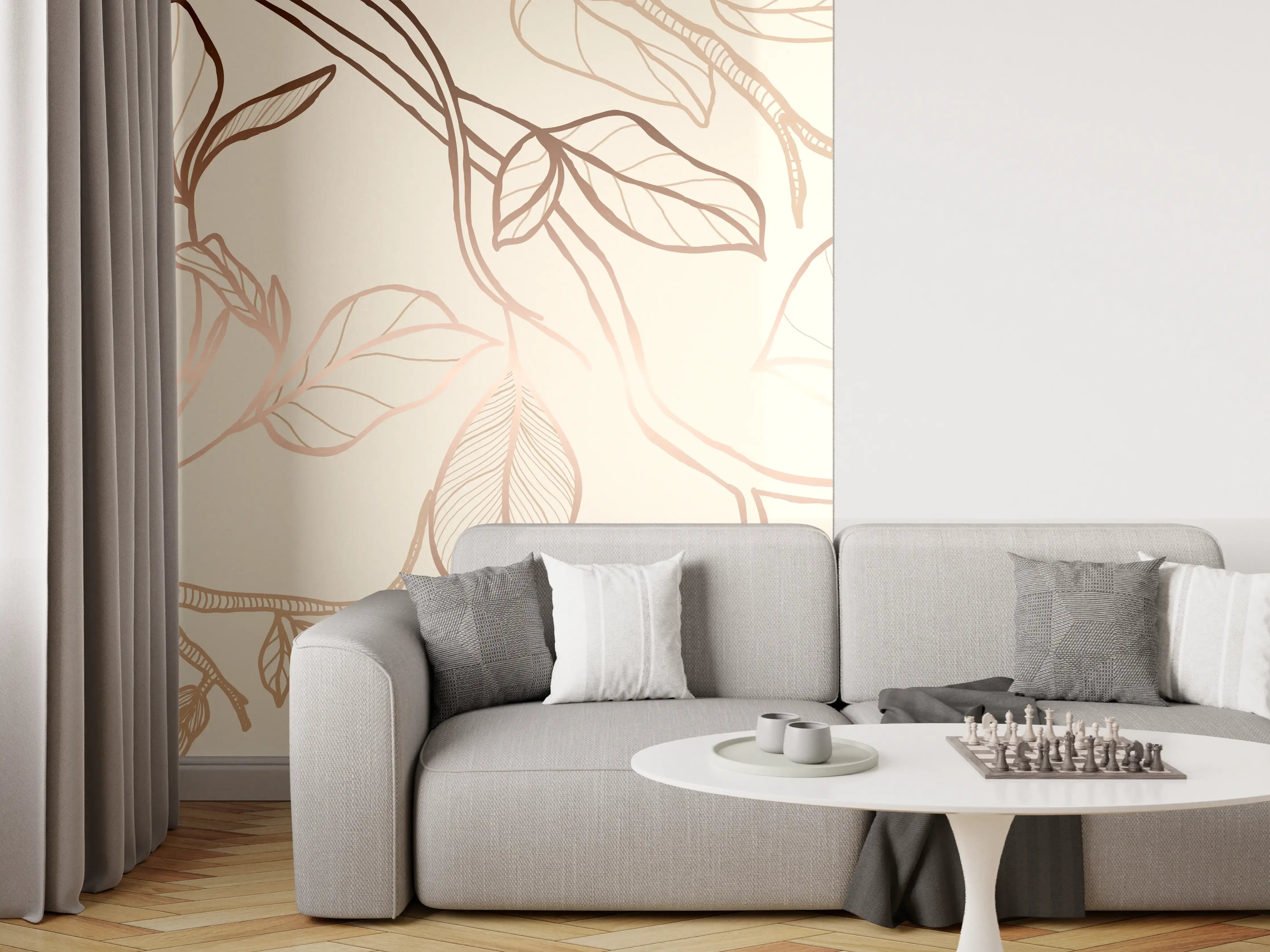 Wandverkleidung Wohnzimmer - Zarte Blumenzeichnung Beige