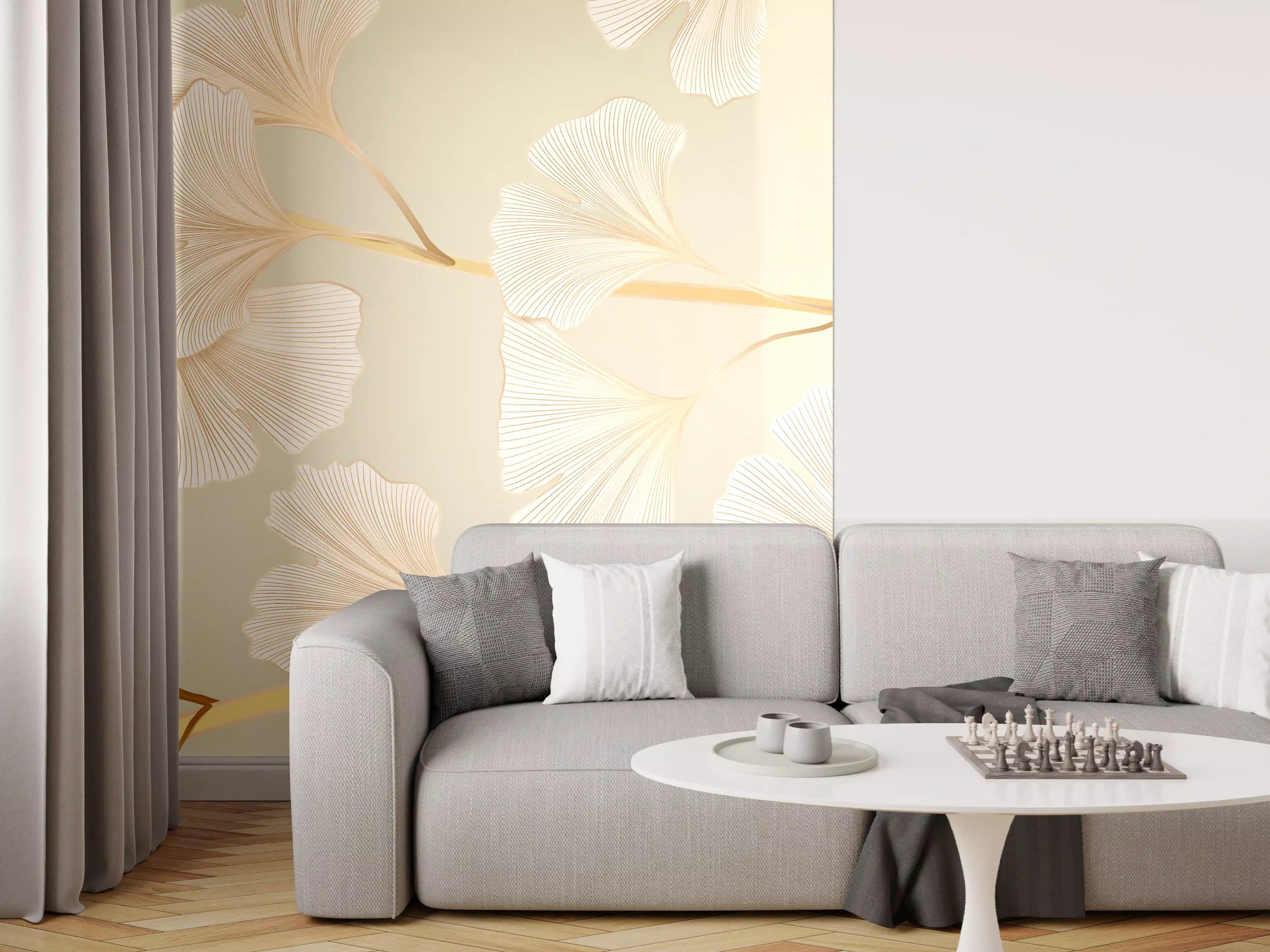 Wandverkleidung Wohnzimmer - Zarte Ginkgo-Blatt-Muster