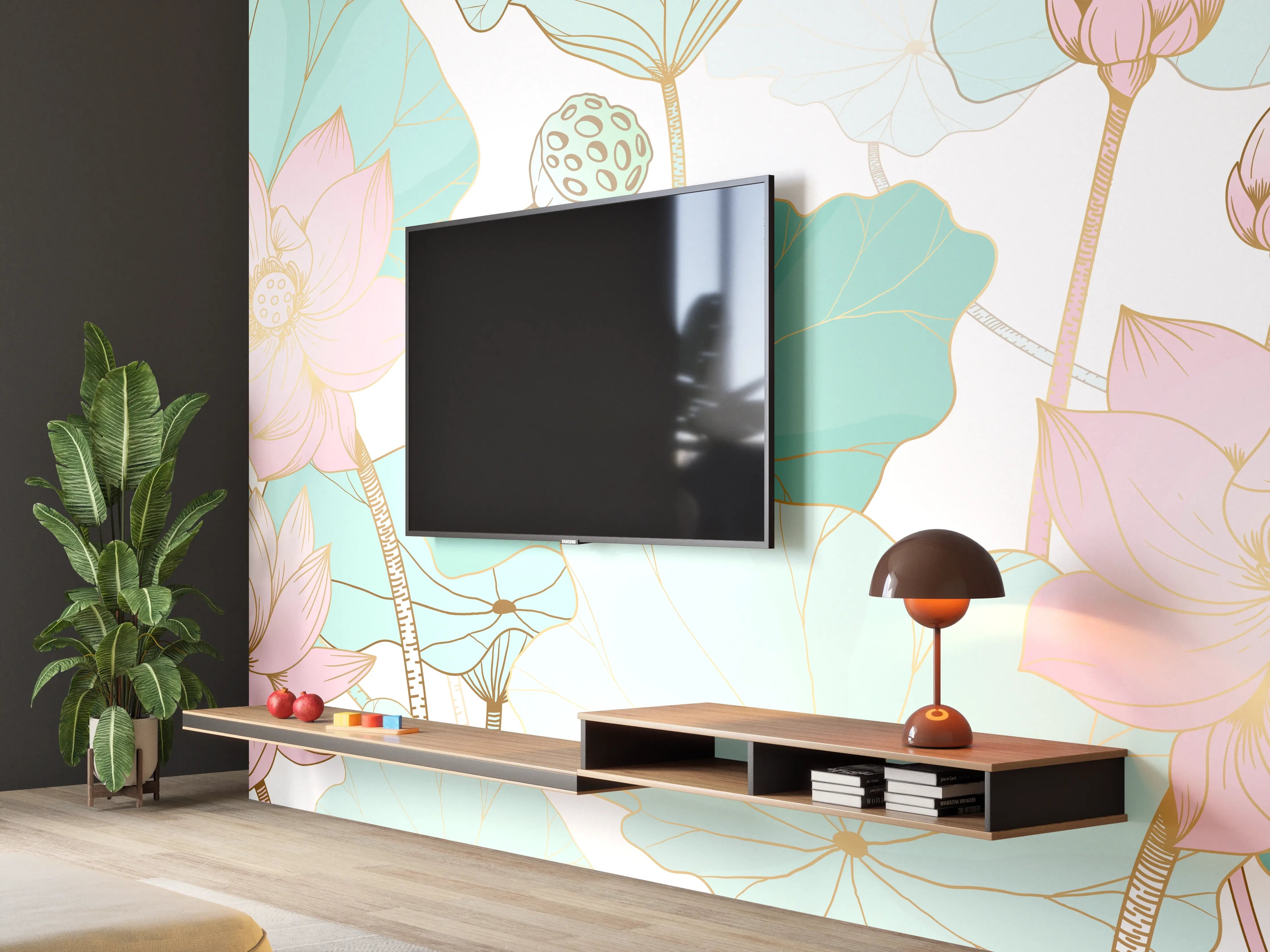 Wandverkleidung Wohnzimmer - Zarte Lotusblüten Pastellfarben