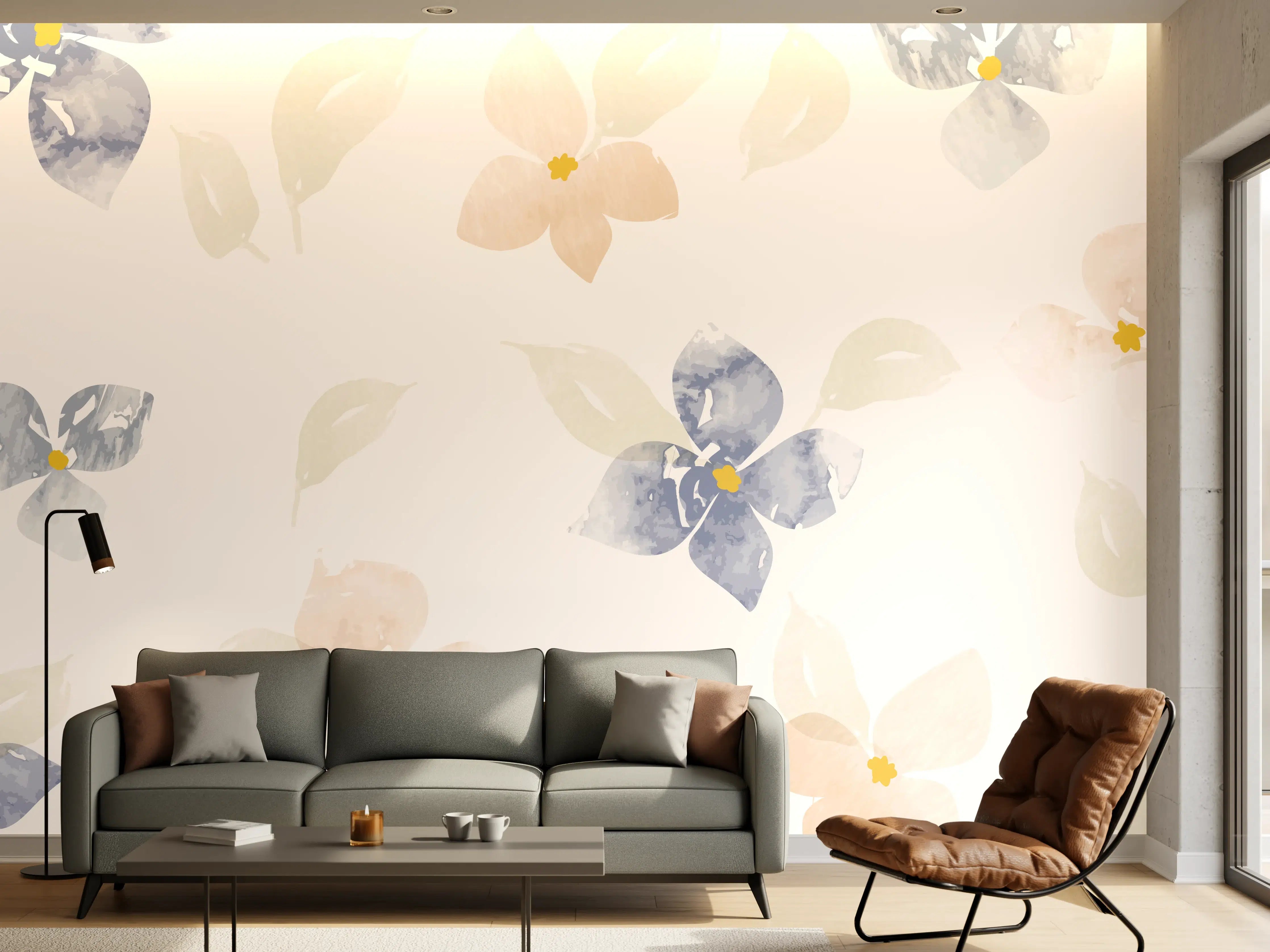 Wandverkleidung Wohnzimmer - Zarte Pastell-Blumenmuster