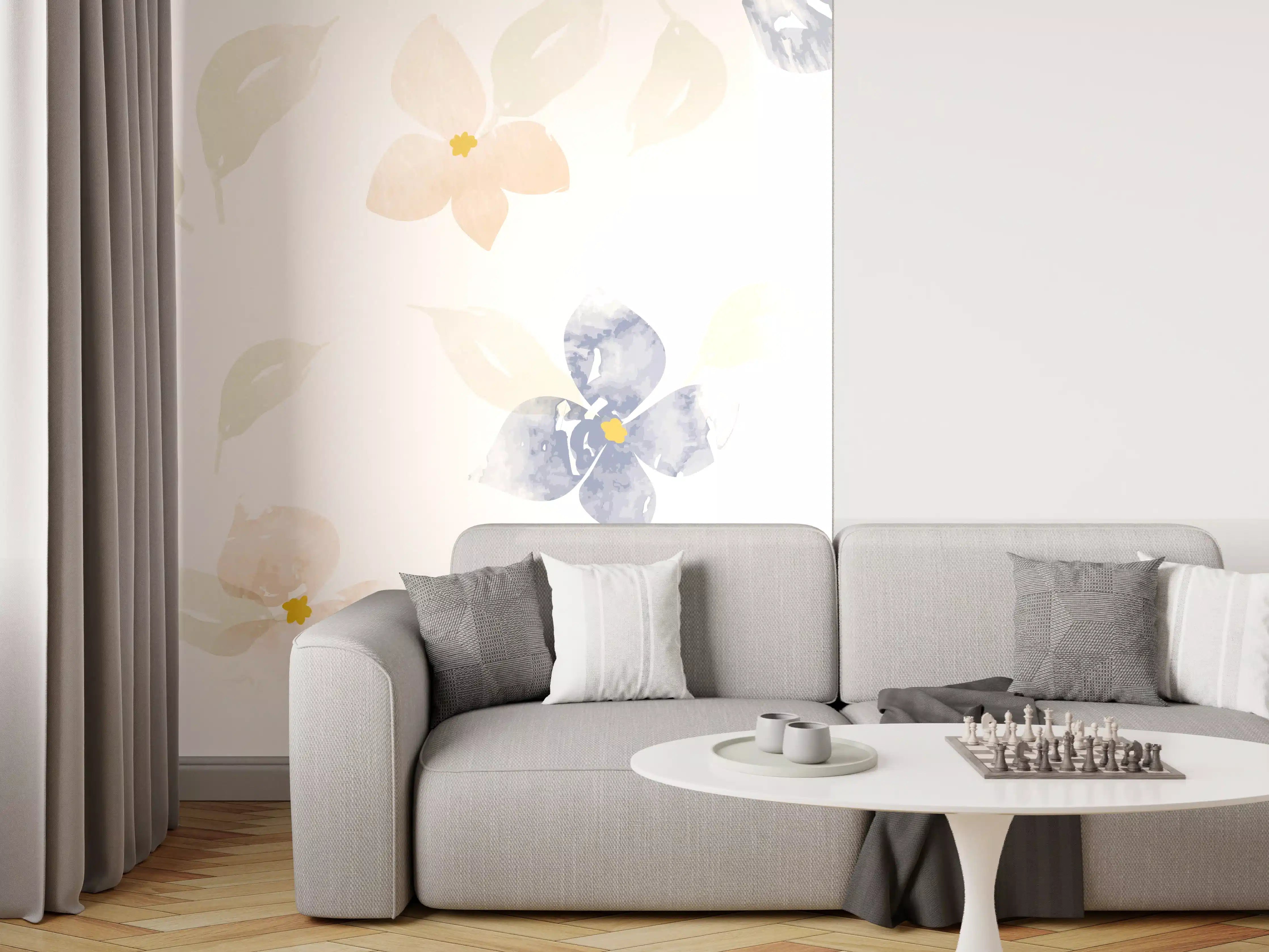 Wandverkleidung Wohnzimmer - Zarte Pastell-Blumenmuster
