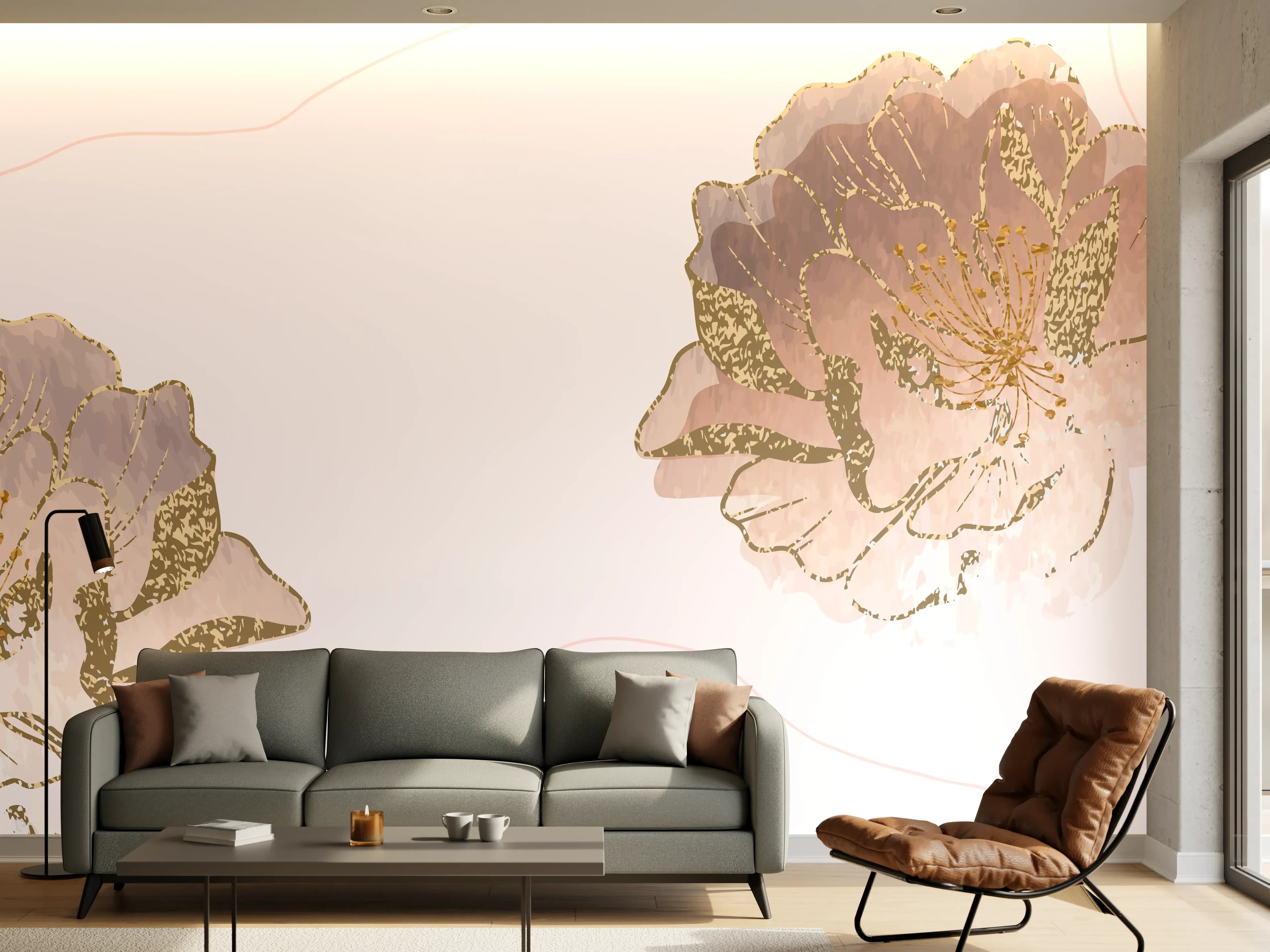 Wandverkleidung Wohnzimmer - Zarte Pastell-Blumenstruktur