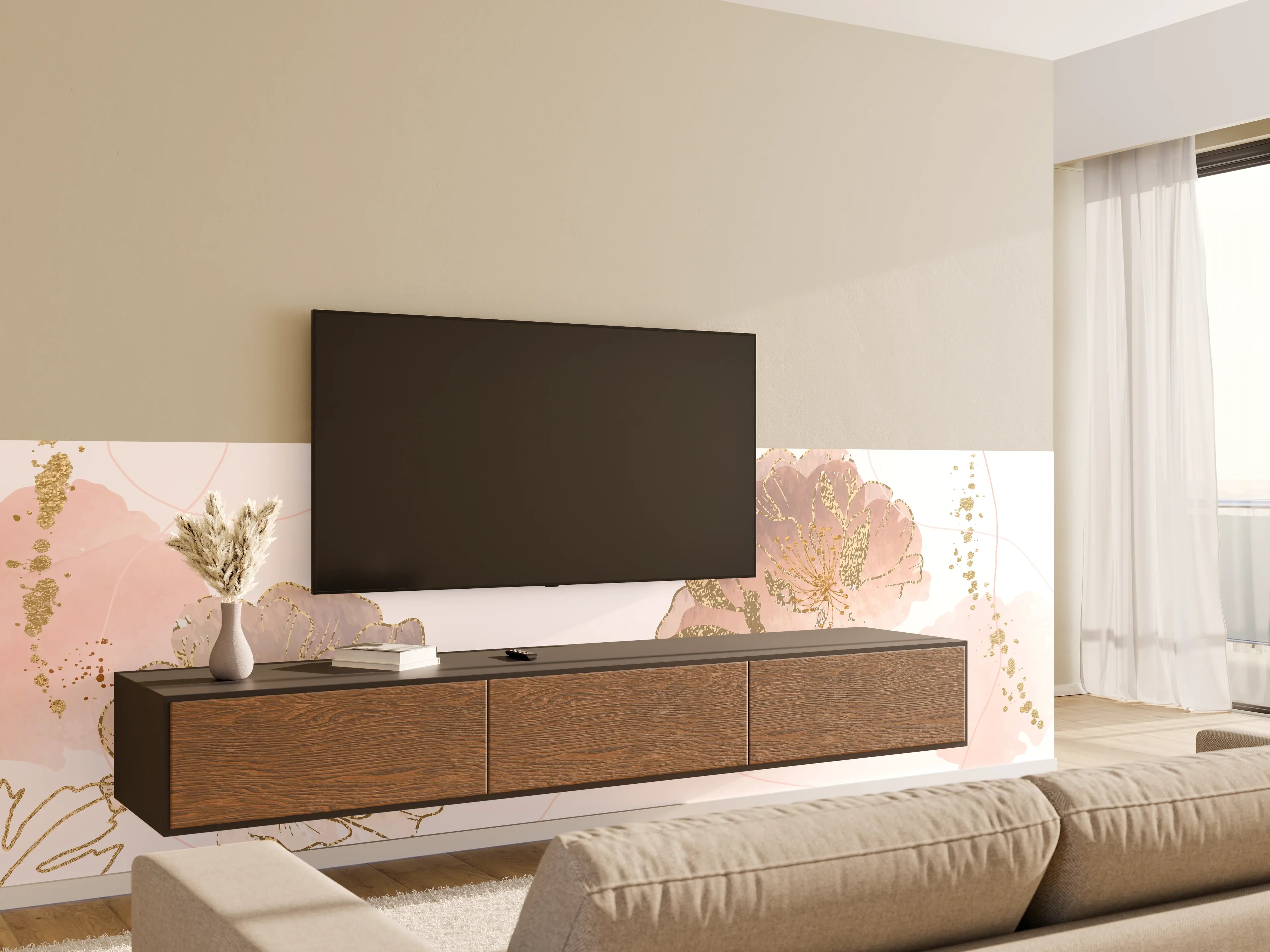 Wandverkleidung Wohnzimmer - Zarte Pastell-Blumenstruktur