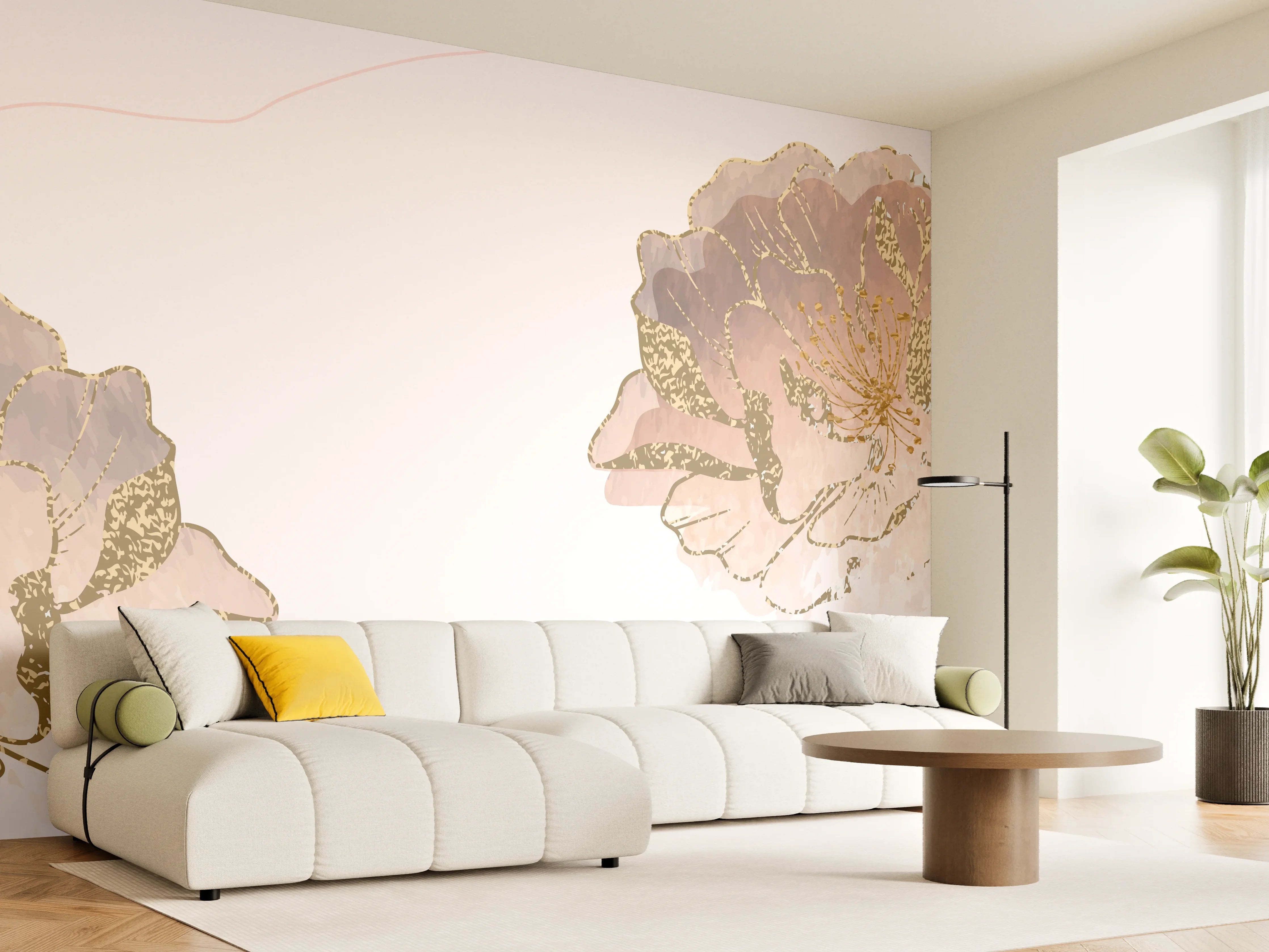 Wandverkleidung Wohnzimmer - Zarte Pastell-Blumenstruktur