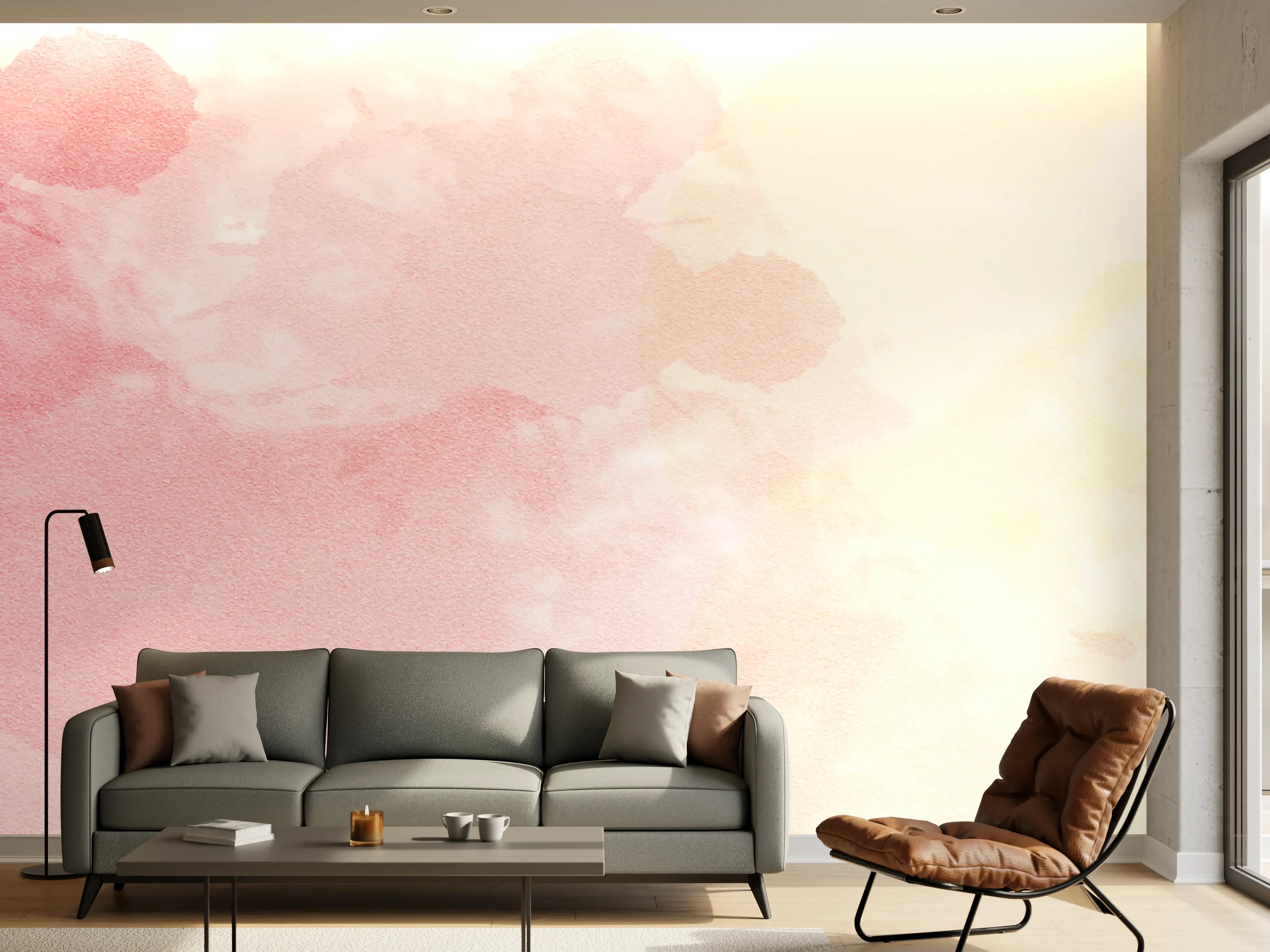 Wandverkleidung Wohnzimmer - Zarte Rosé-Wasserfarb-Deko