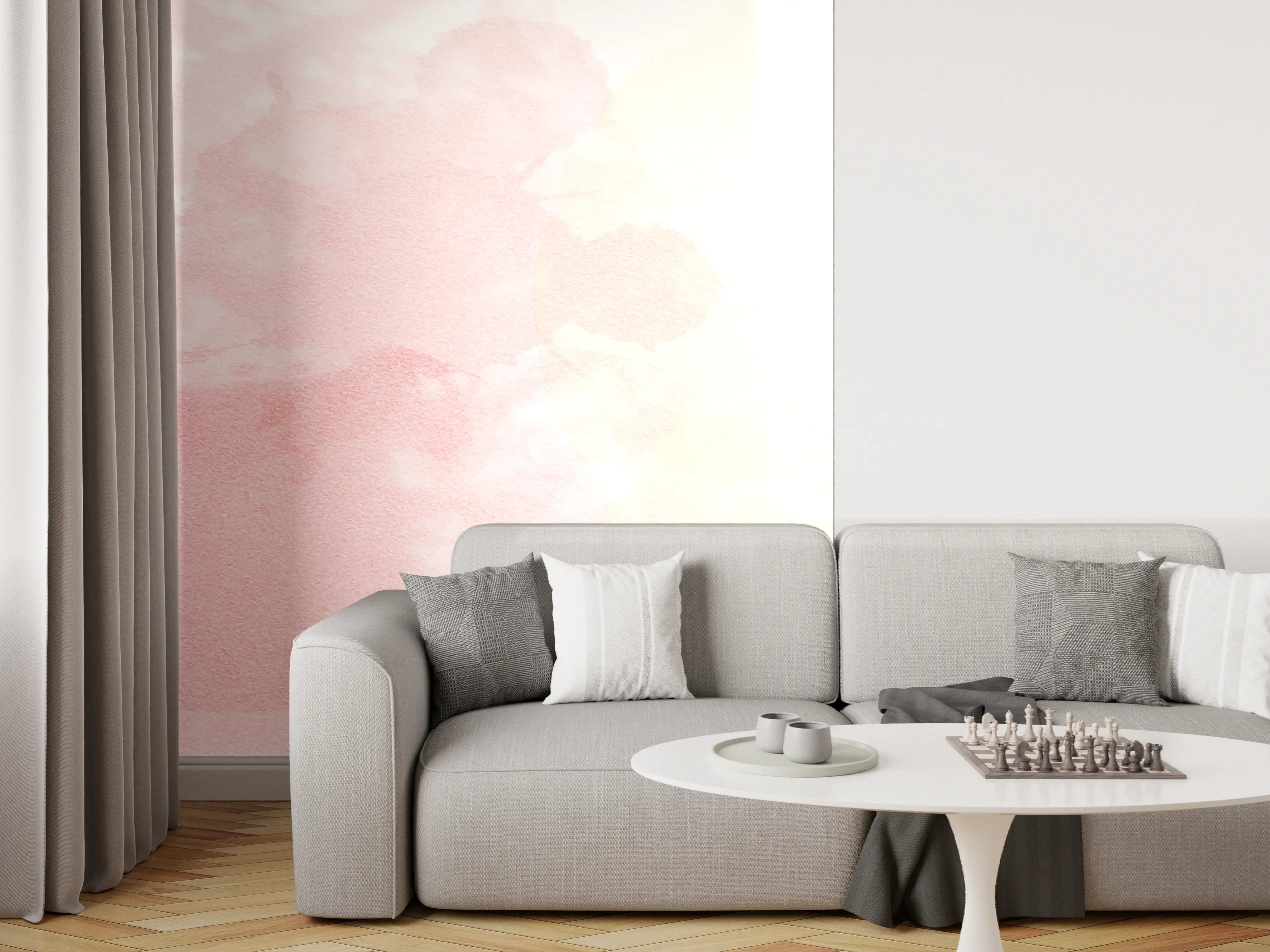 Wandverkleidung Wohnzimmer - Zarte Rosé-Wasserfarb-Deko