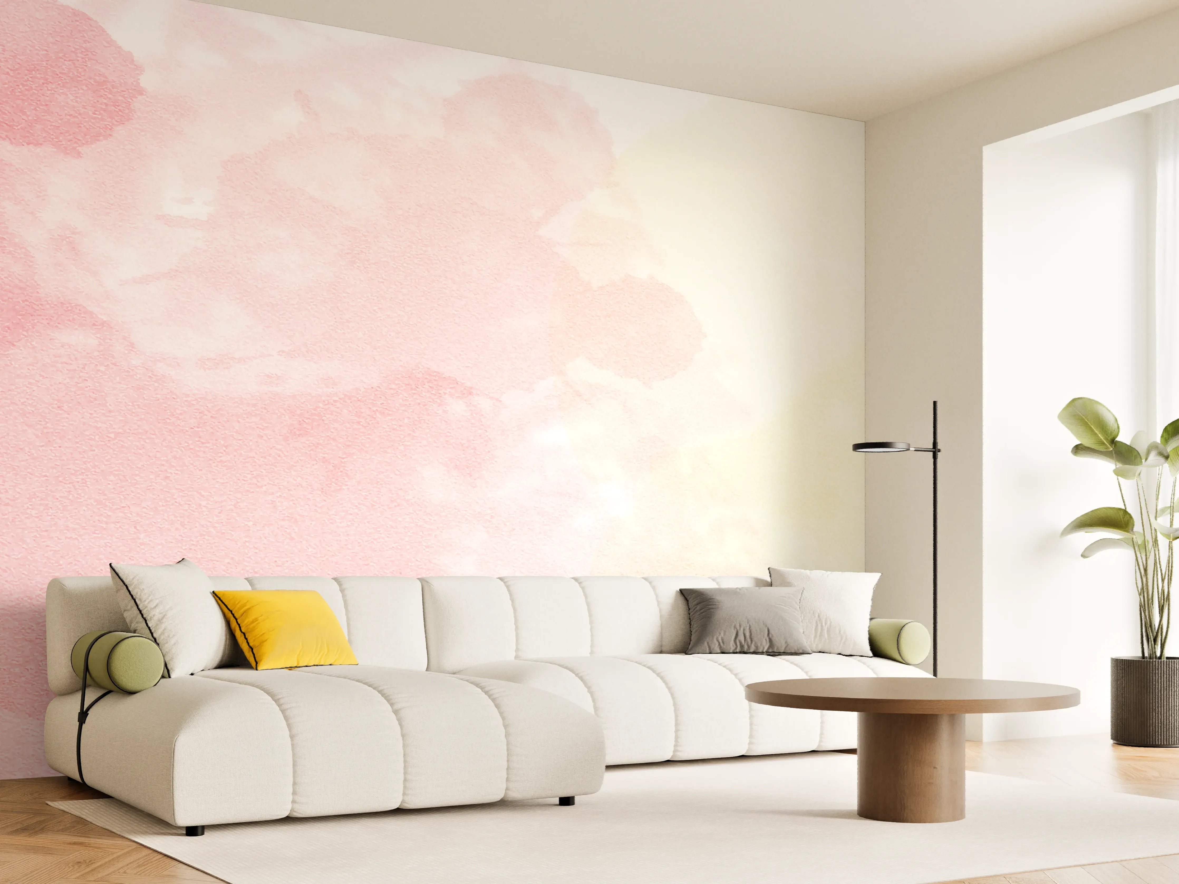 Wandverkleidung Wohnzimmer - Zarte Rosé-Wasserfarb-Deko