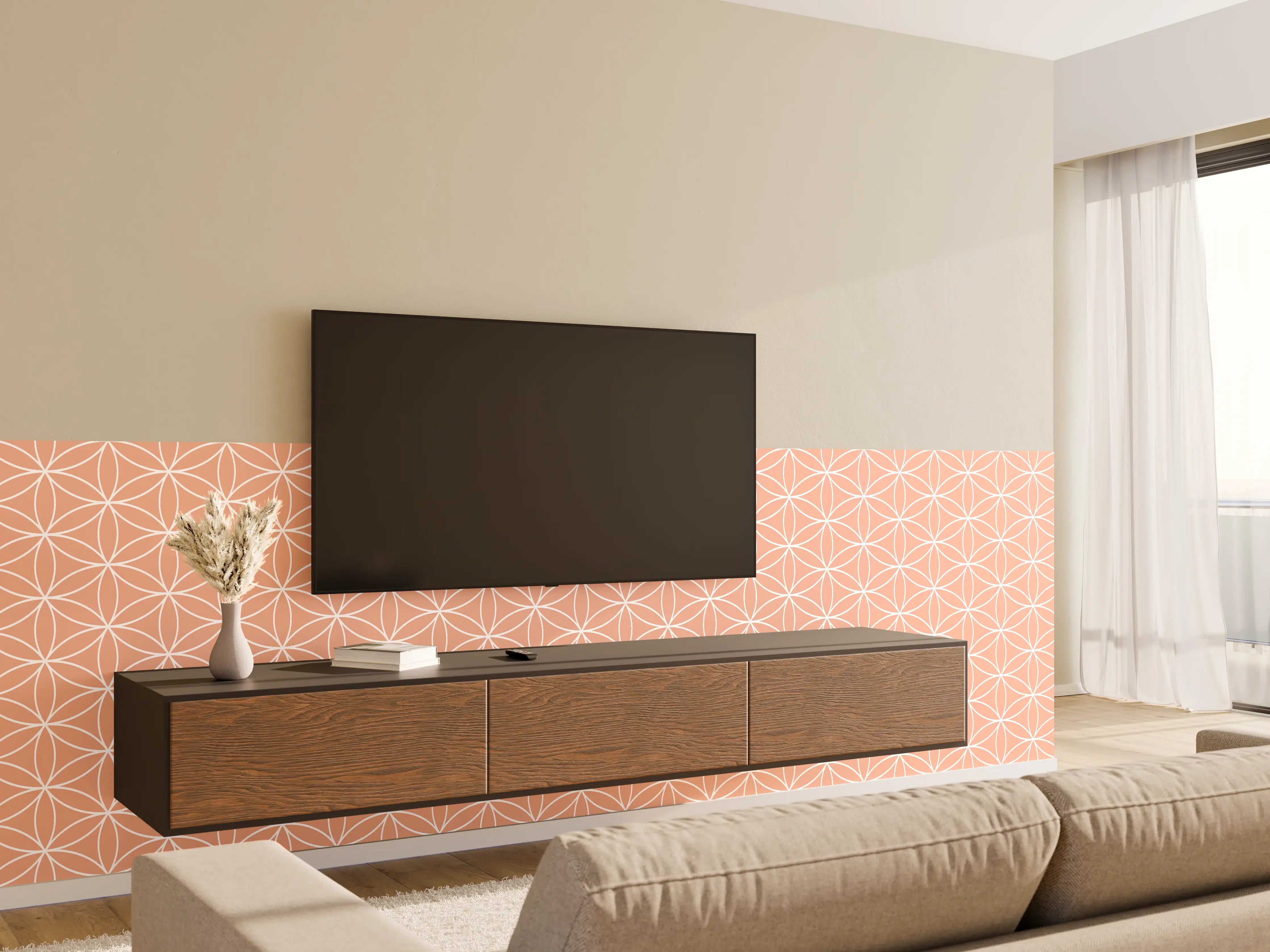 Wandverkleidung Wohnzimmer - Zarte geometrische Muster in pastelligen Tönen