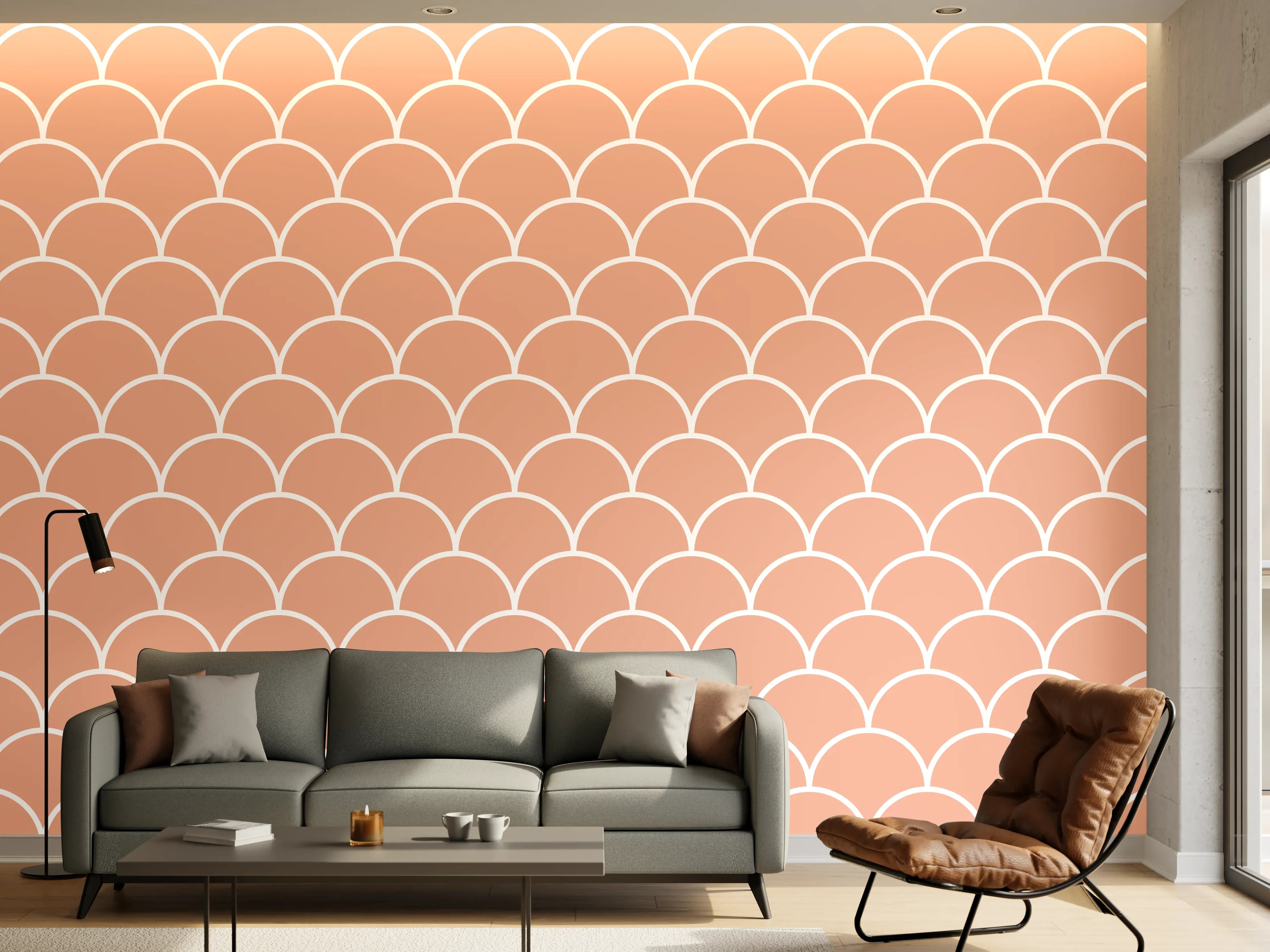 Wandverkleidung Wohnzimmer - Zarte pastellfarbene Muster mit Schuppen-Design