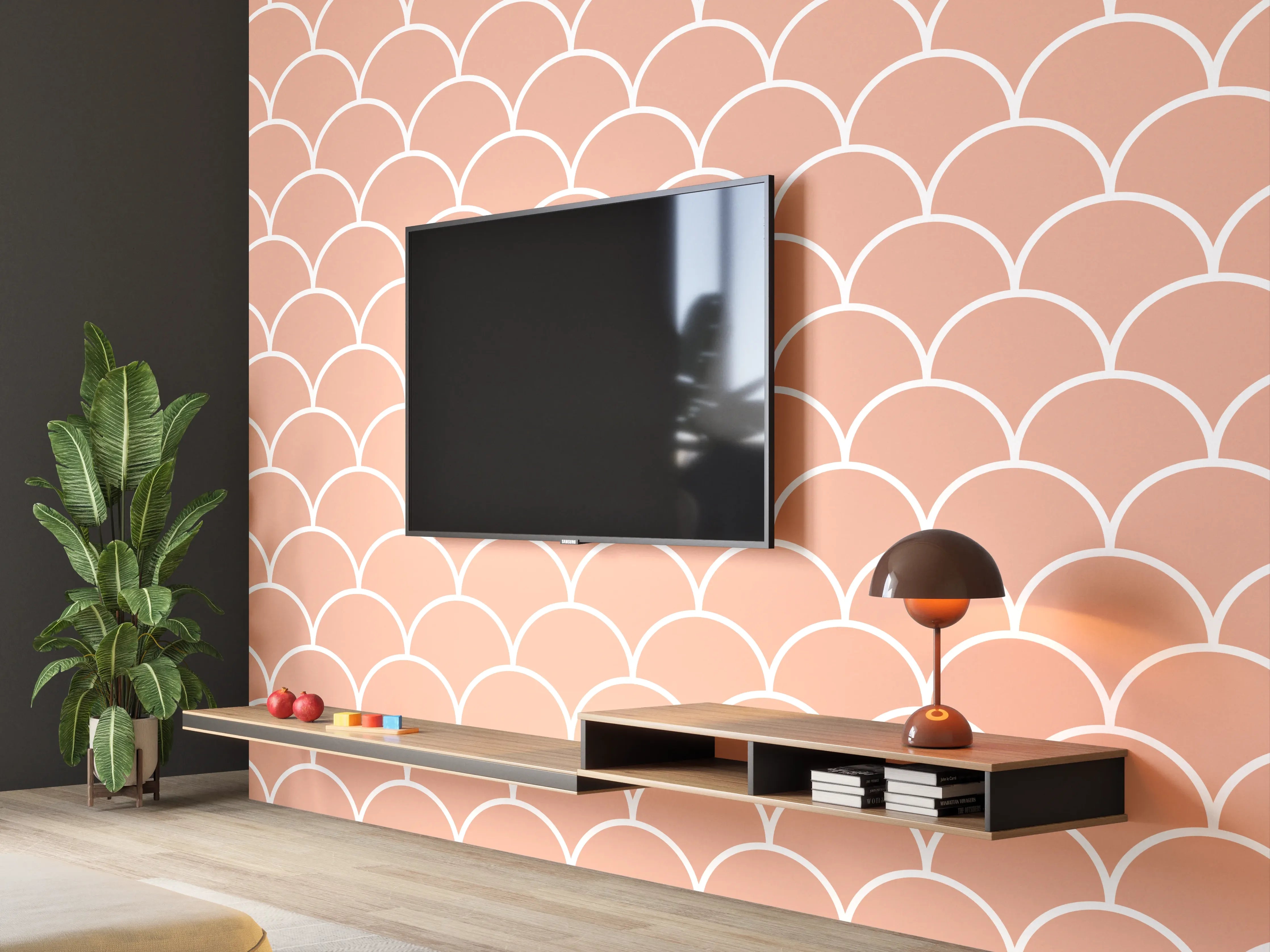 Wandverkleidung Wohnzimmer - Zarte pastellfarbene Muster mit Schuppen-Design