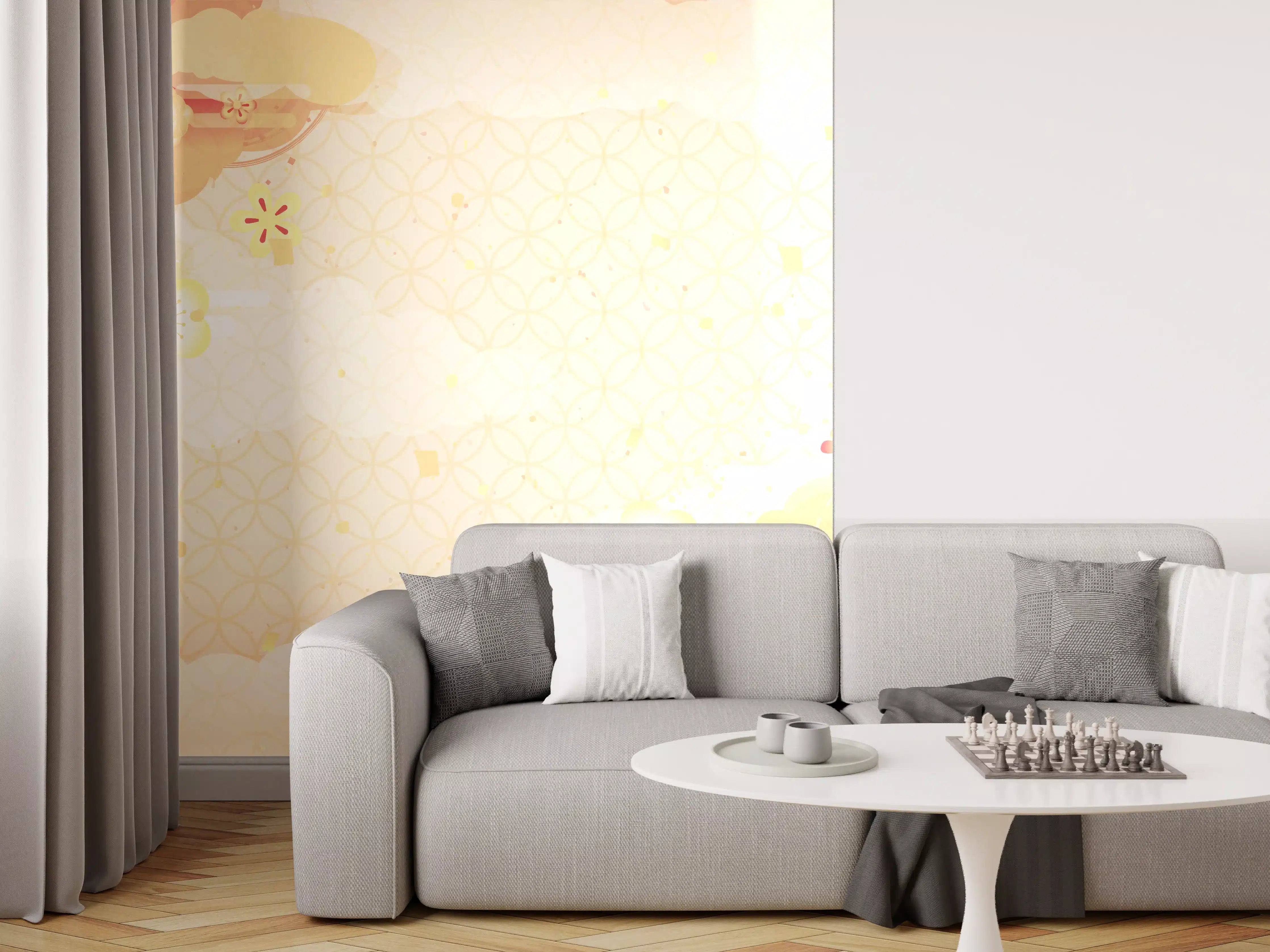 Wandverkleidung Wohnzimmer - Zarte und elegante japanische Musterwandgestaltung