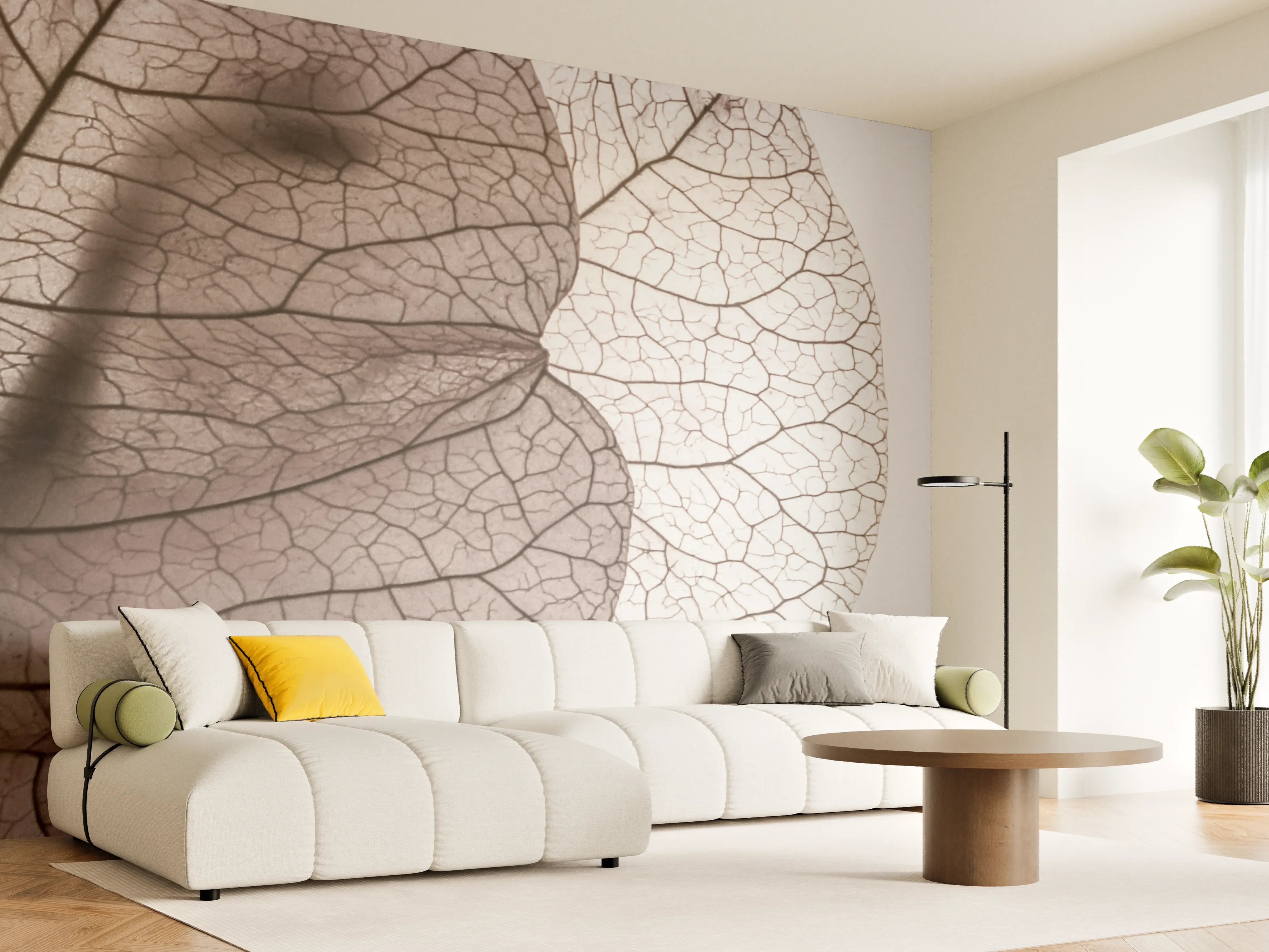 Wandverkleidung Wohnzimmer - Zarte, transparente Blätter mit faszinierenden Mustern