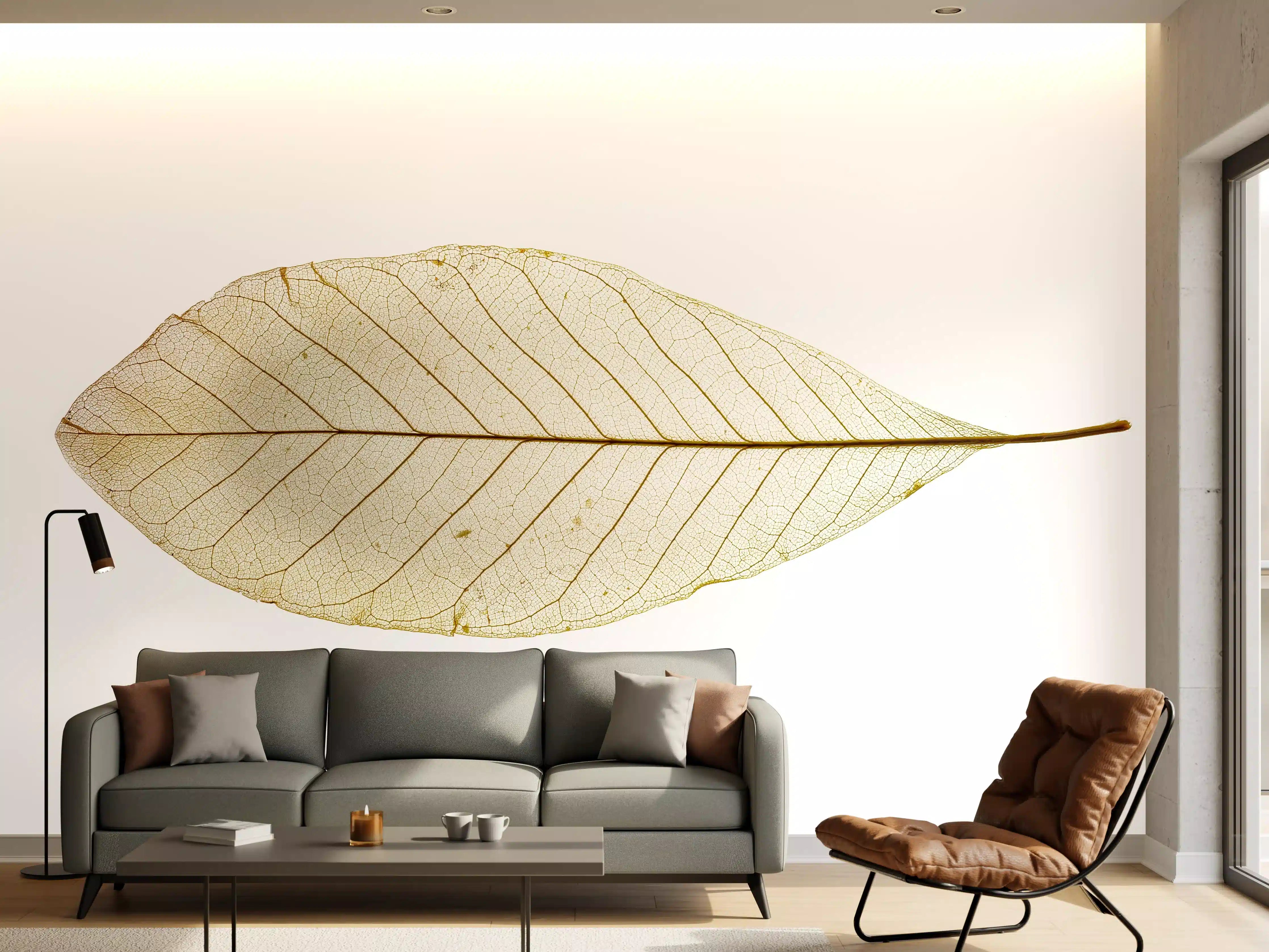 Wandverkleidung Wohnzimmer - Zarte, transparente Blätterdokumentation