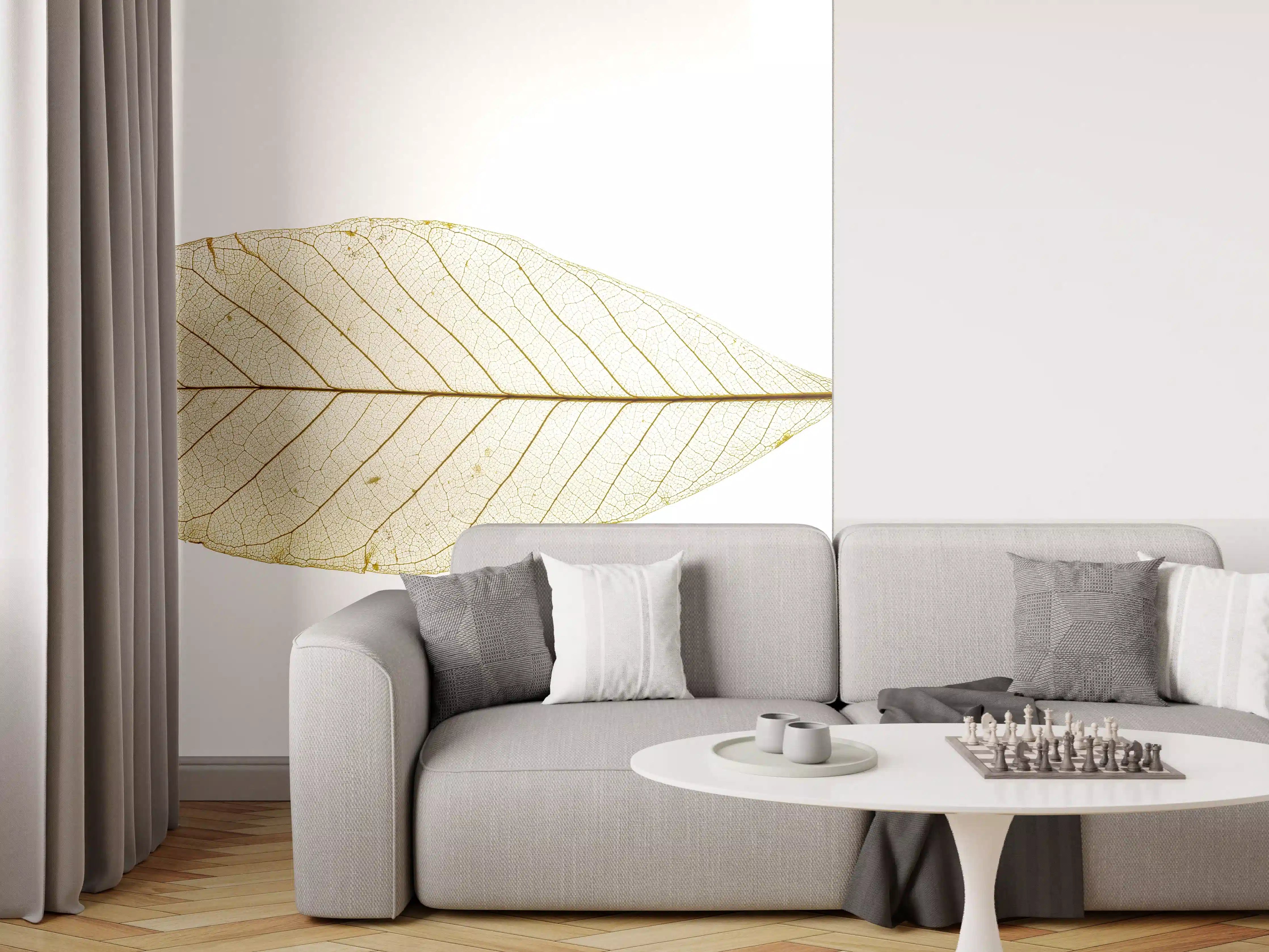 Wandverkleidung Wohnzimmer - Zarte, transparente Blätterdokumentation