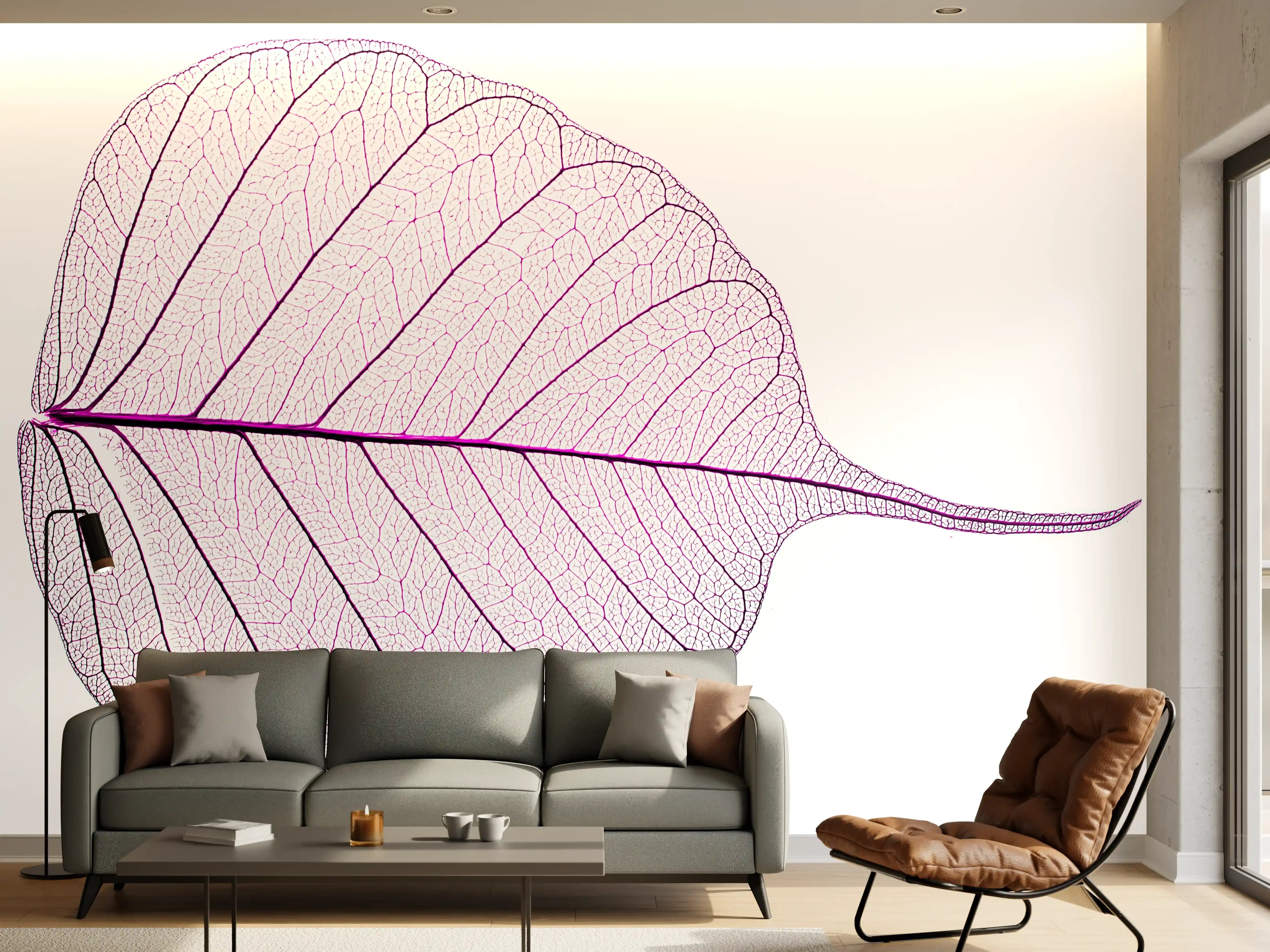 Wandverkleidung Wohnzimmer - Zartes Blatt, filigrane Natur
