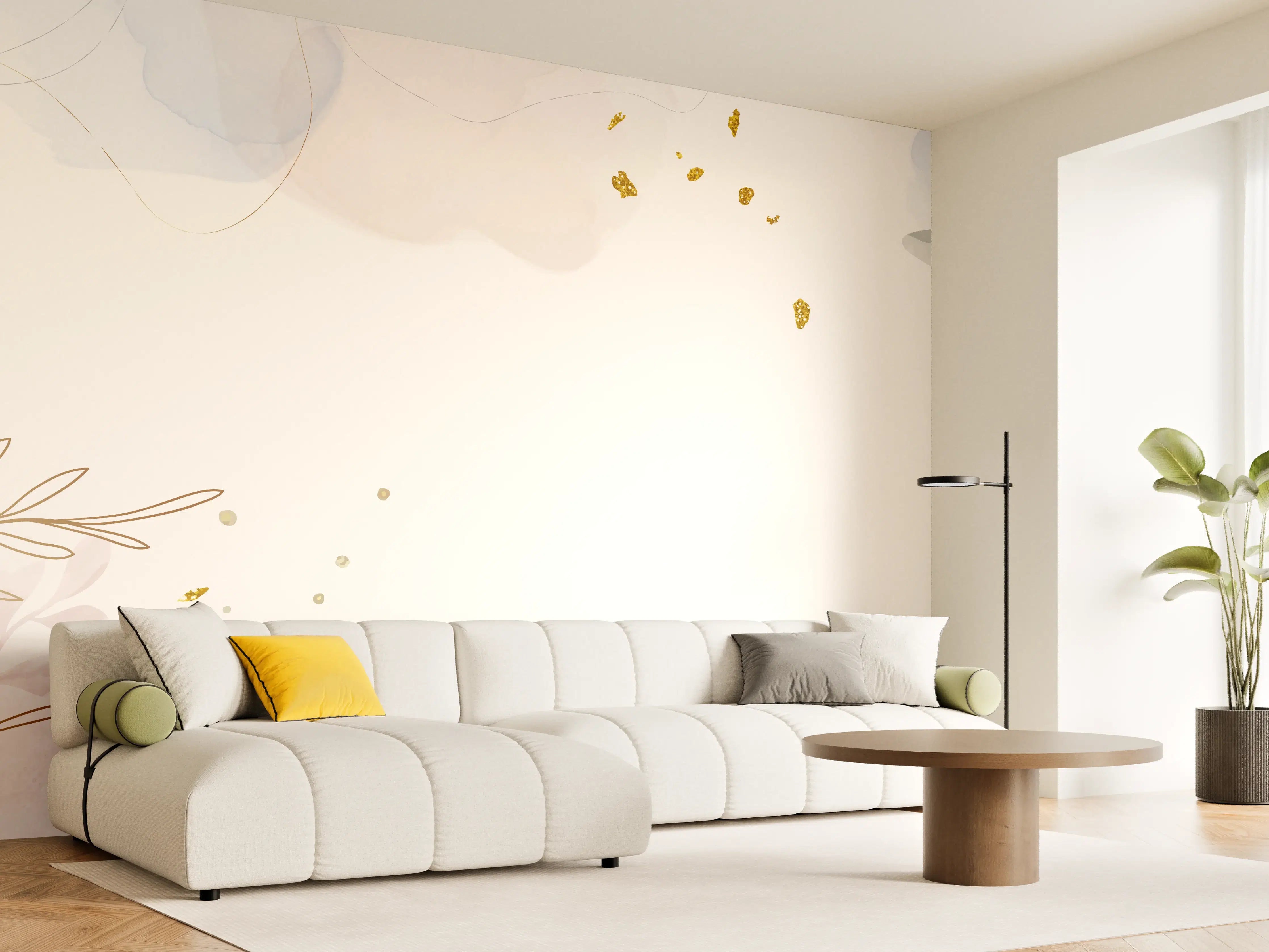 Wandverkleidung Wohnzimmer - Zartes Blumen Aquarell Design
