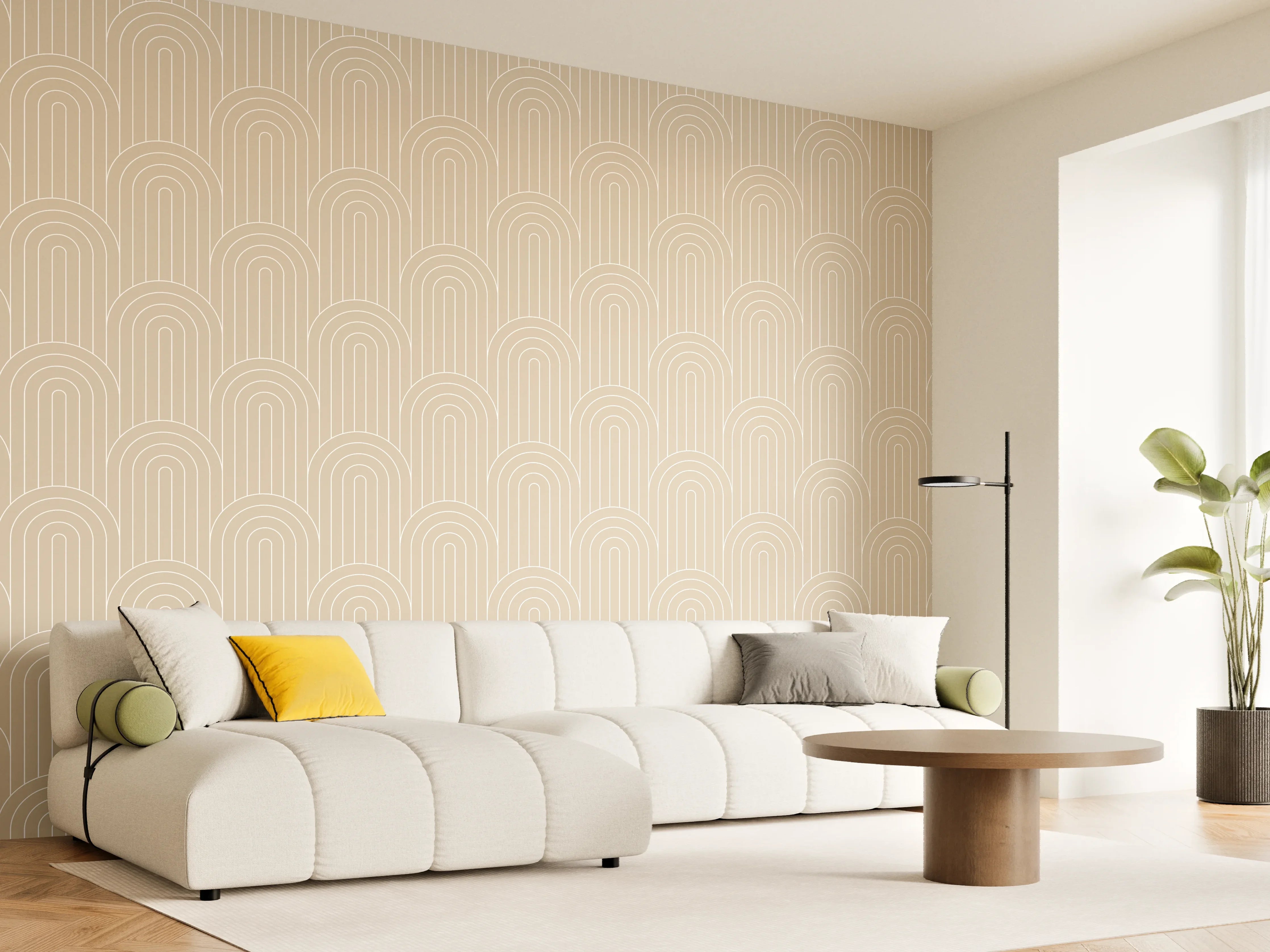 Wandverkleidung Wohnzimmer - Zartes Grau-Muster in Cremetönen