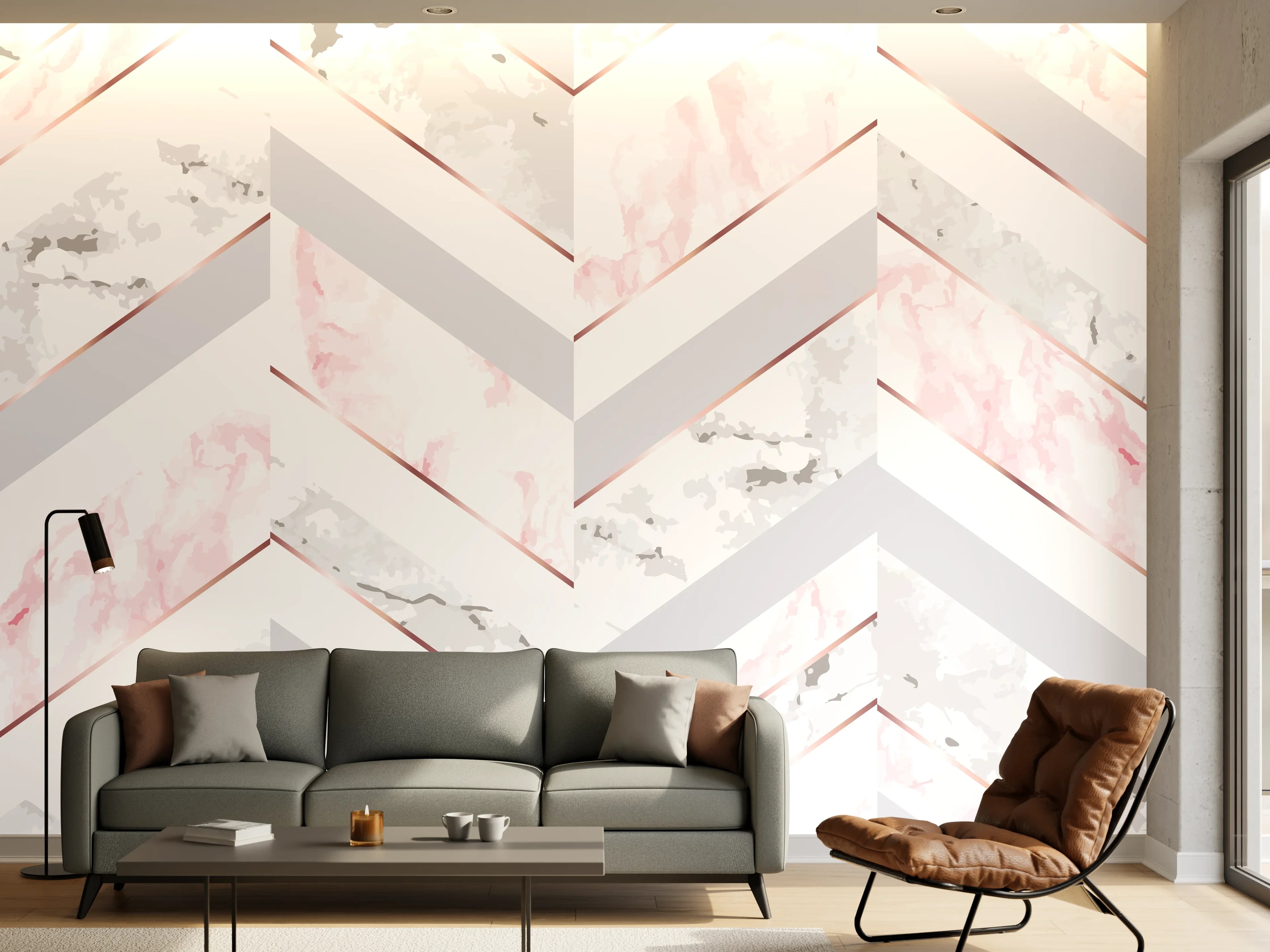 Wandverkleidung Wohnzimmer - Zartes Rosa-Weiß Muster