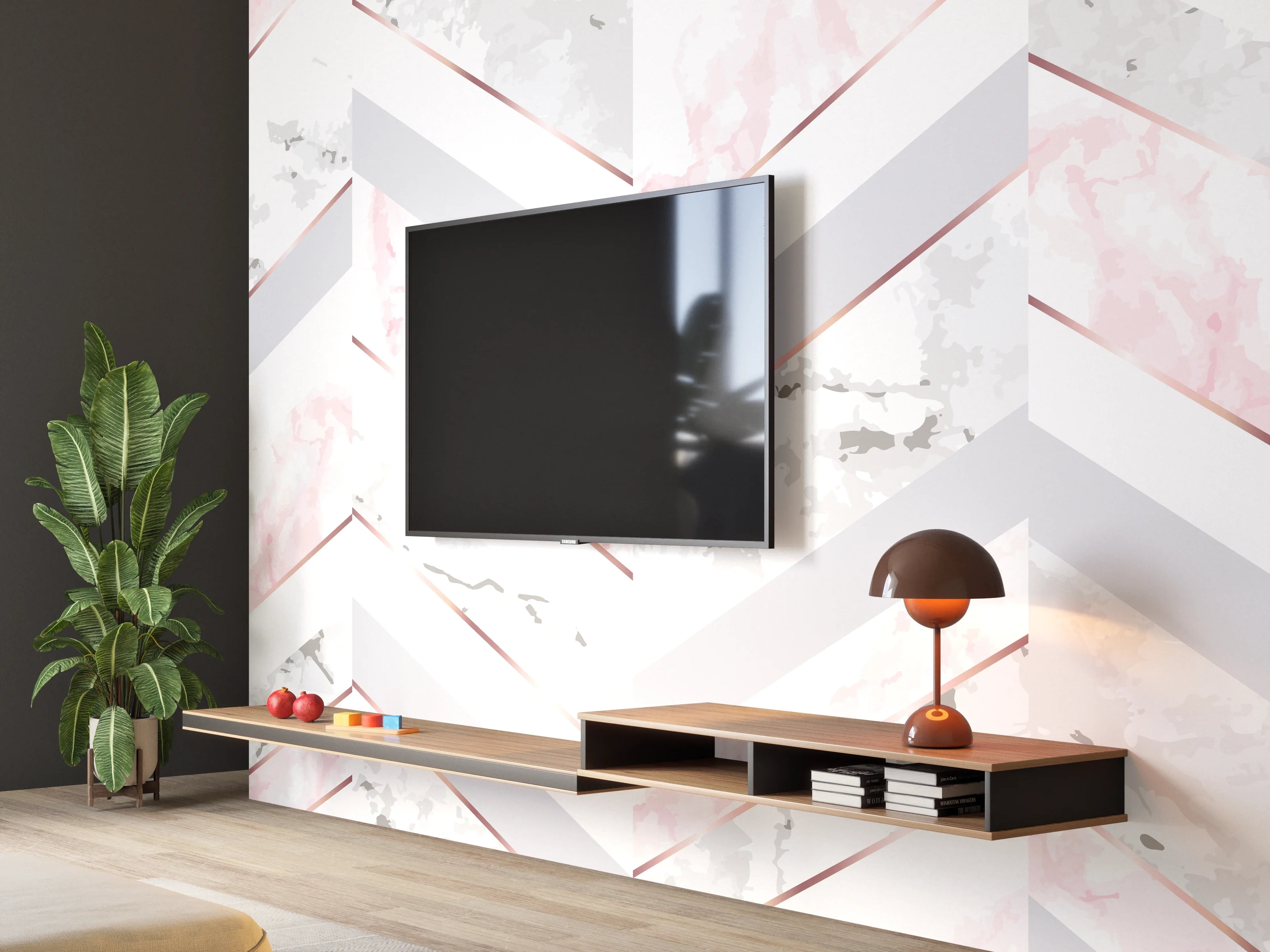 Wandverkleidung Wohnzimmer - Zartes Rosa-Weiß Muster