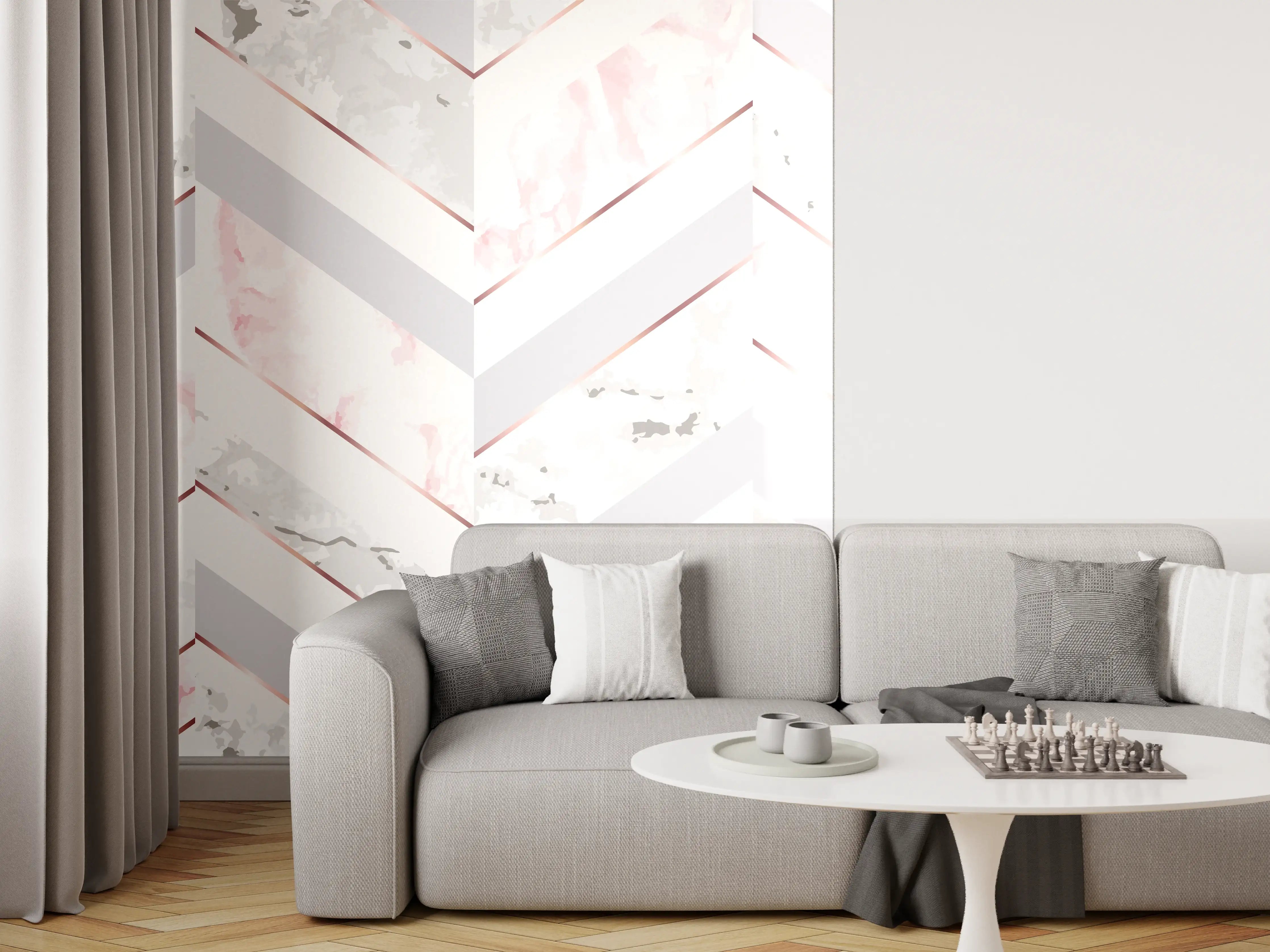 Wandverkleidung Wohnzimmer - Zartes Rosa-Weiß Muster