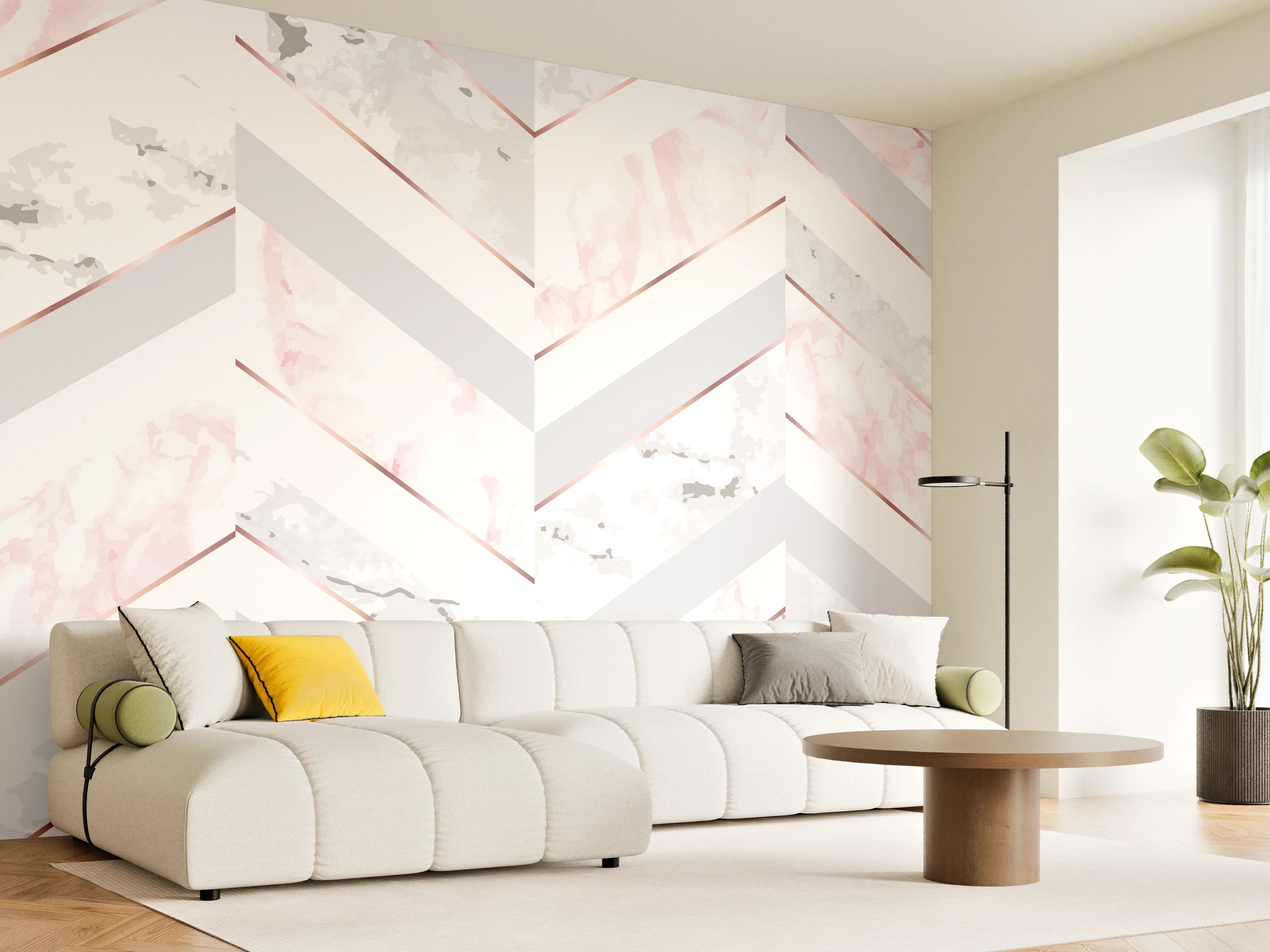 Wandverkleidung Wohnzimmer - Zartes Rosa-Weiß Muster