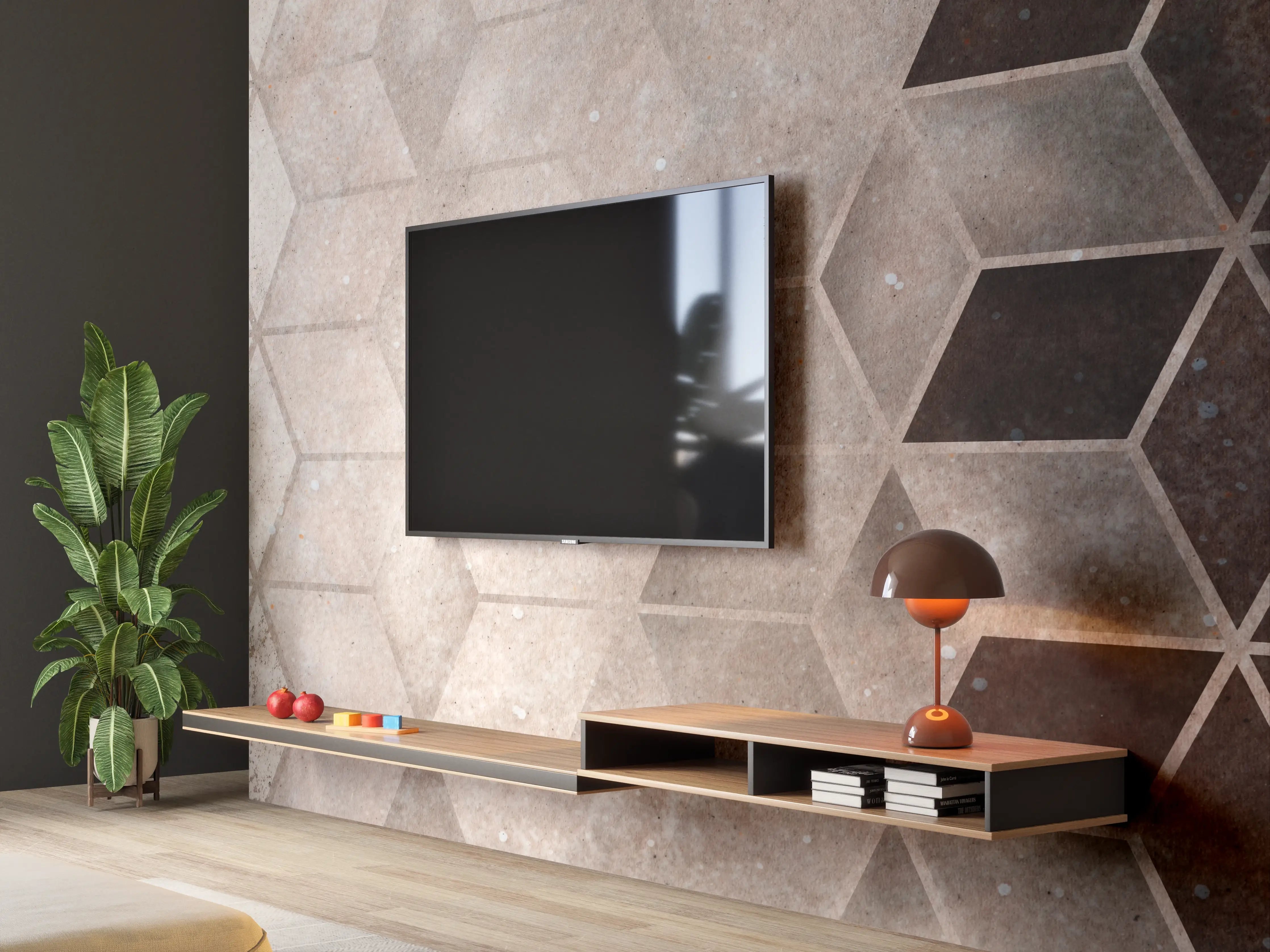 Wandverkleidung Wohnzimmer - Zeitlose Grau-weiße Fliesenoptik