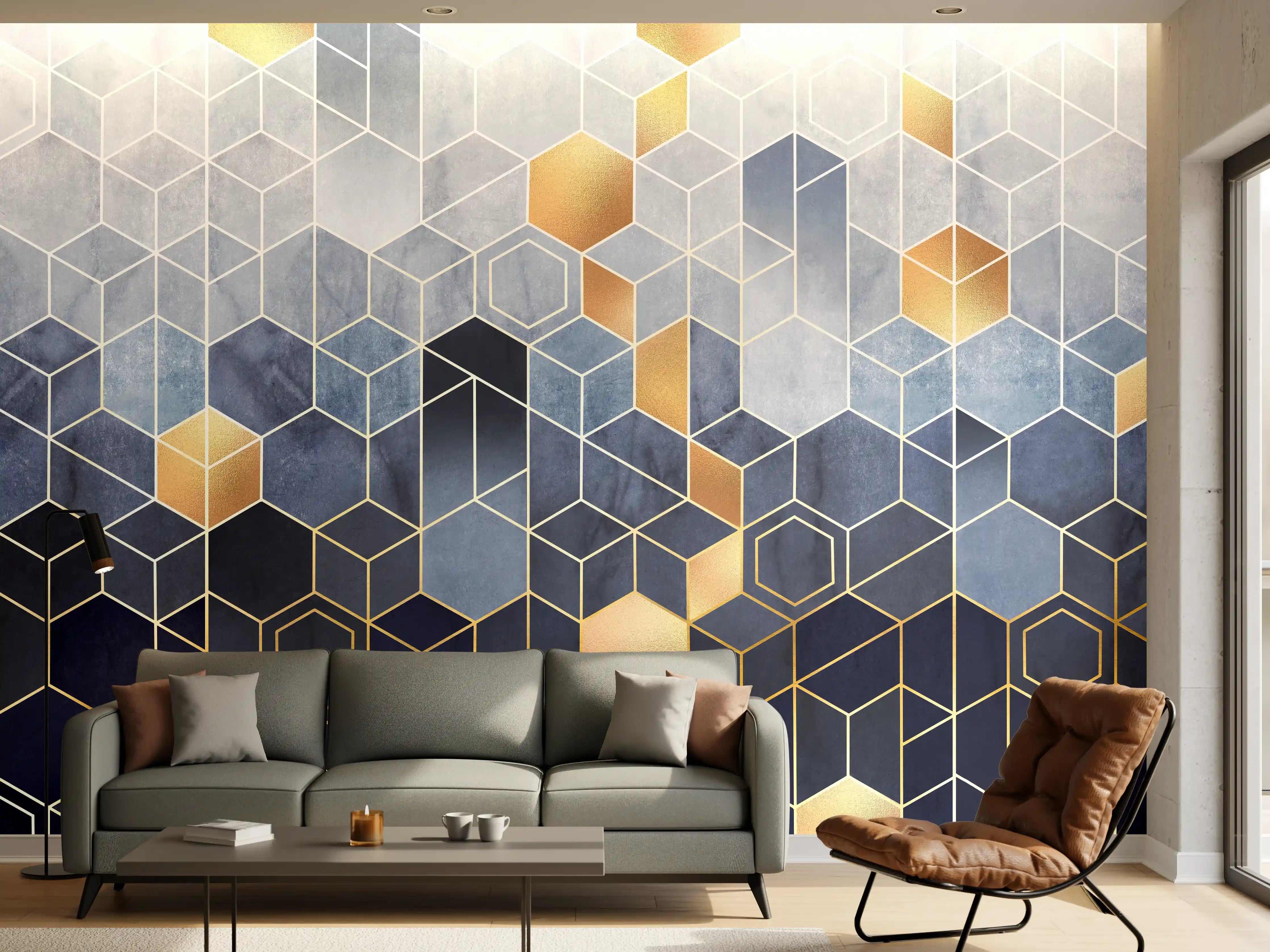 Wandverkleidung Wohnzimmer - Zeitlose Graue Geometrie für Wände