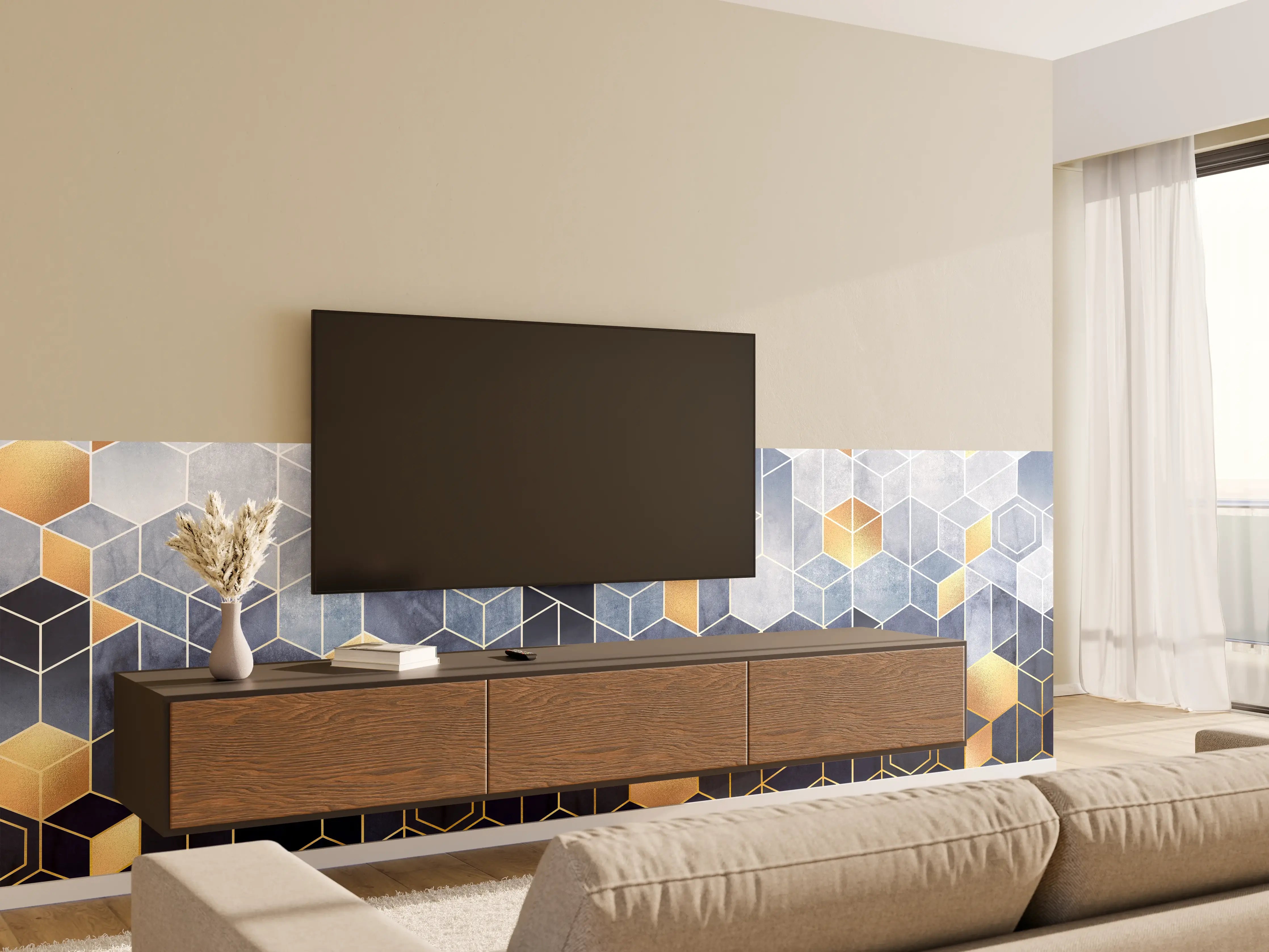 Wandverkleidung Wohnzimmer - Zeitlose Graue Geometrie für Wände