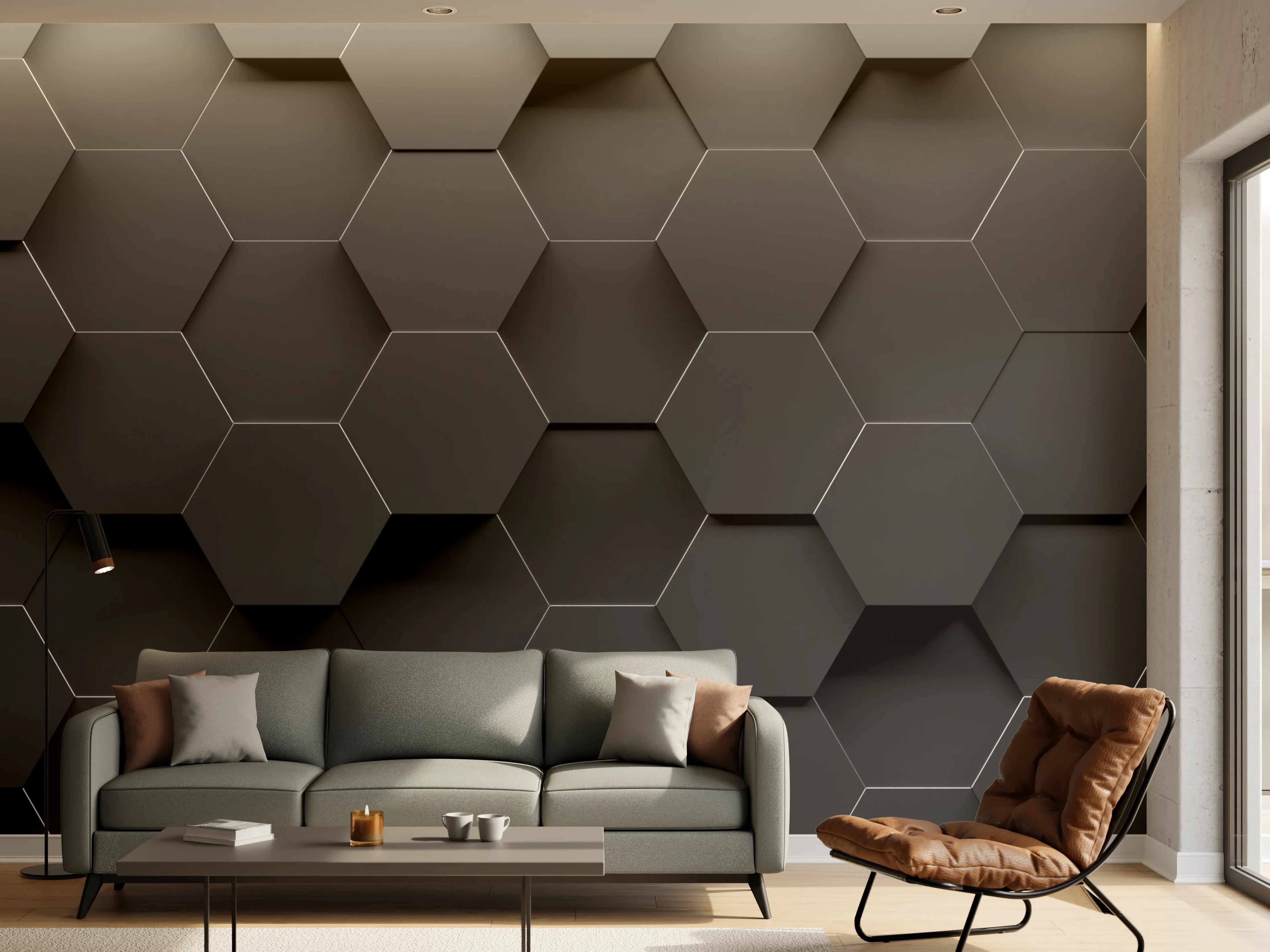 Wandverkleidung Wohnzimmer - Zeitlose Graugeometrie an der Wand
