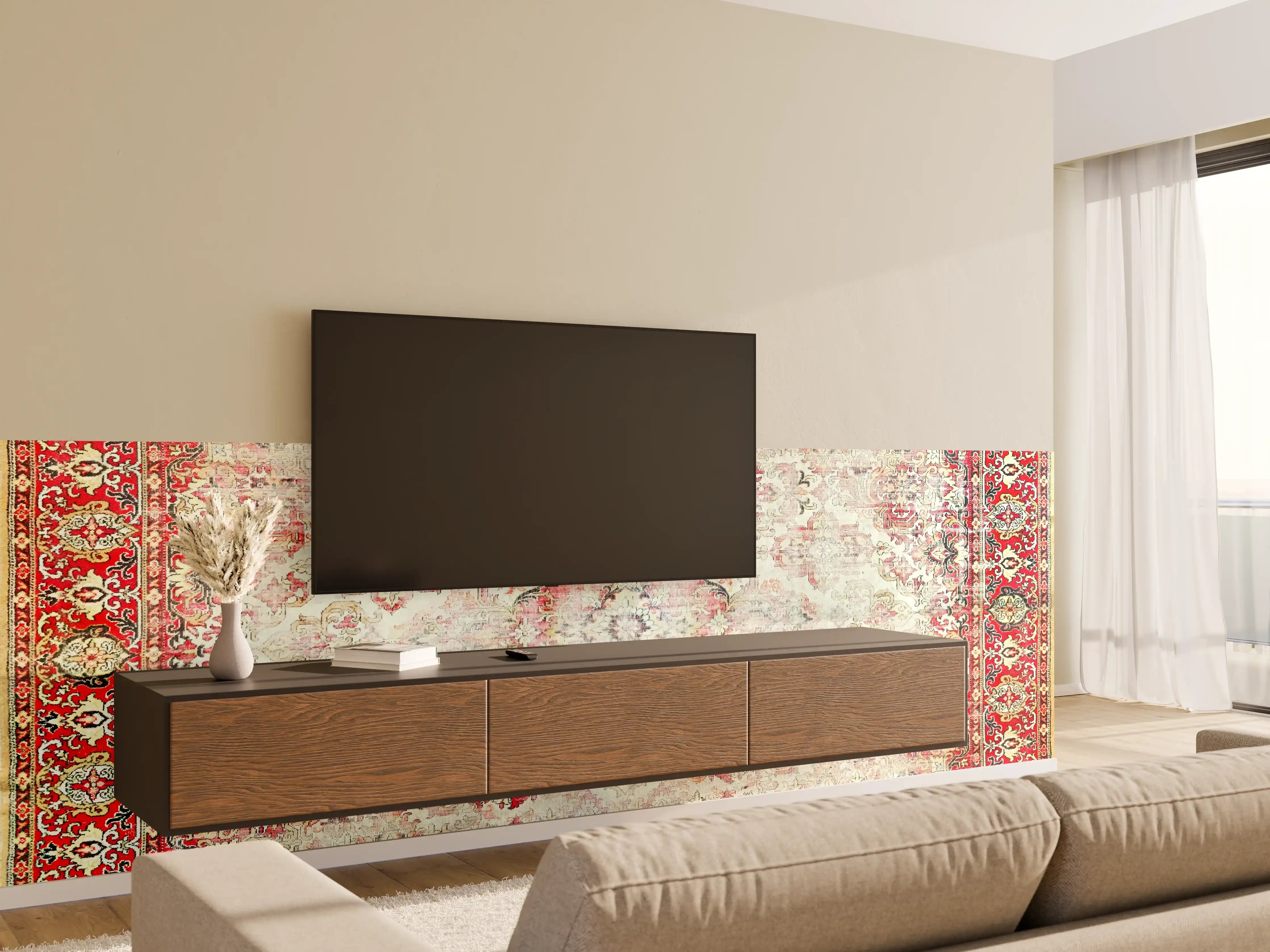 Wandverkleidung Wohnzimmer - Zeitloser Orient-Teppich in Rot und Beige