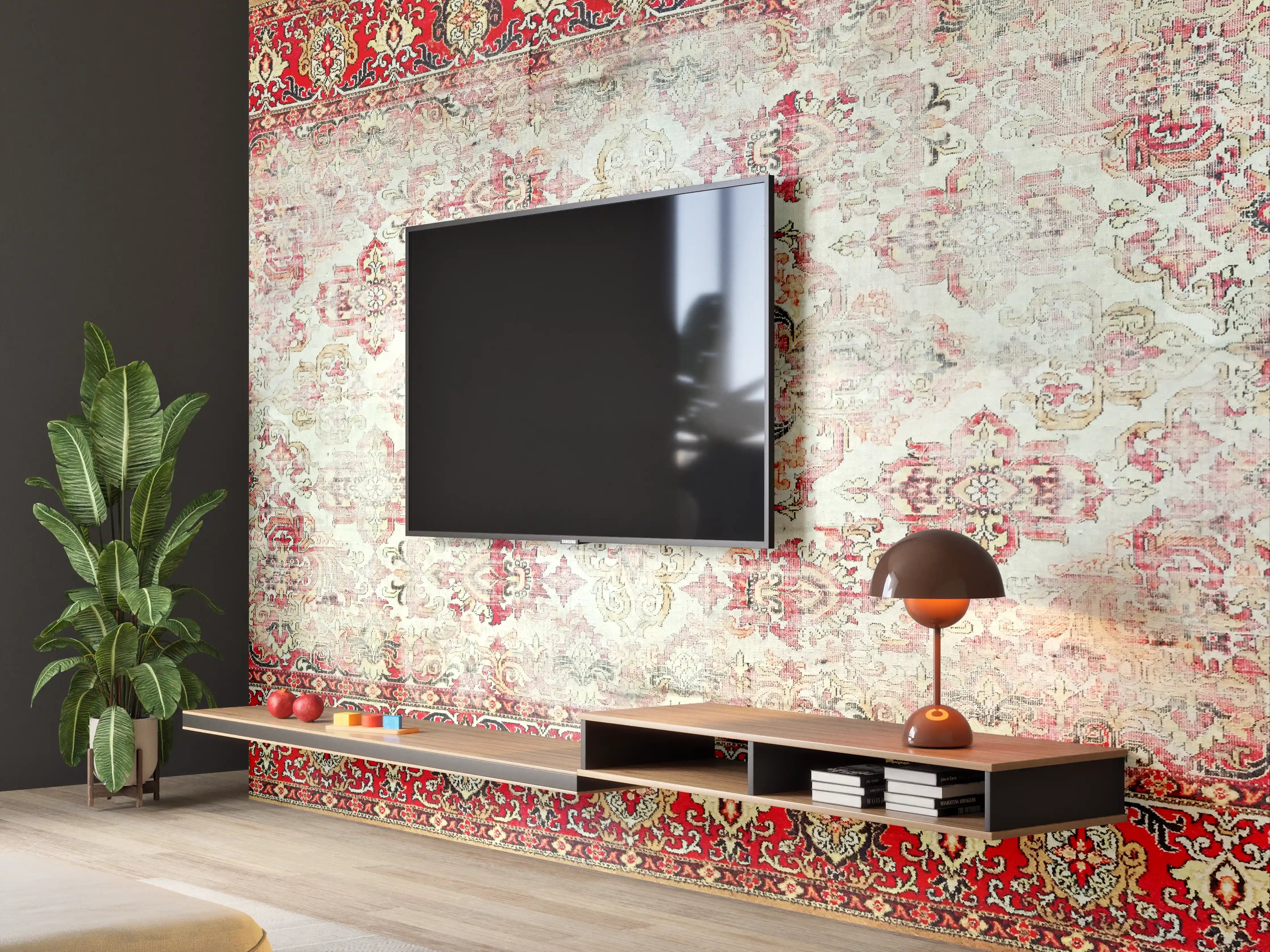 Wandverkleidung Wohnzimmer - Zeitloser Orient-Teppich in Rot und Beige