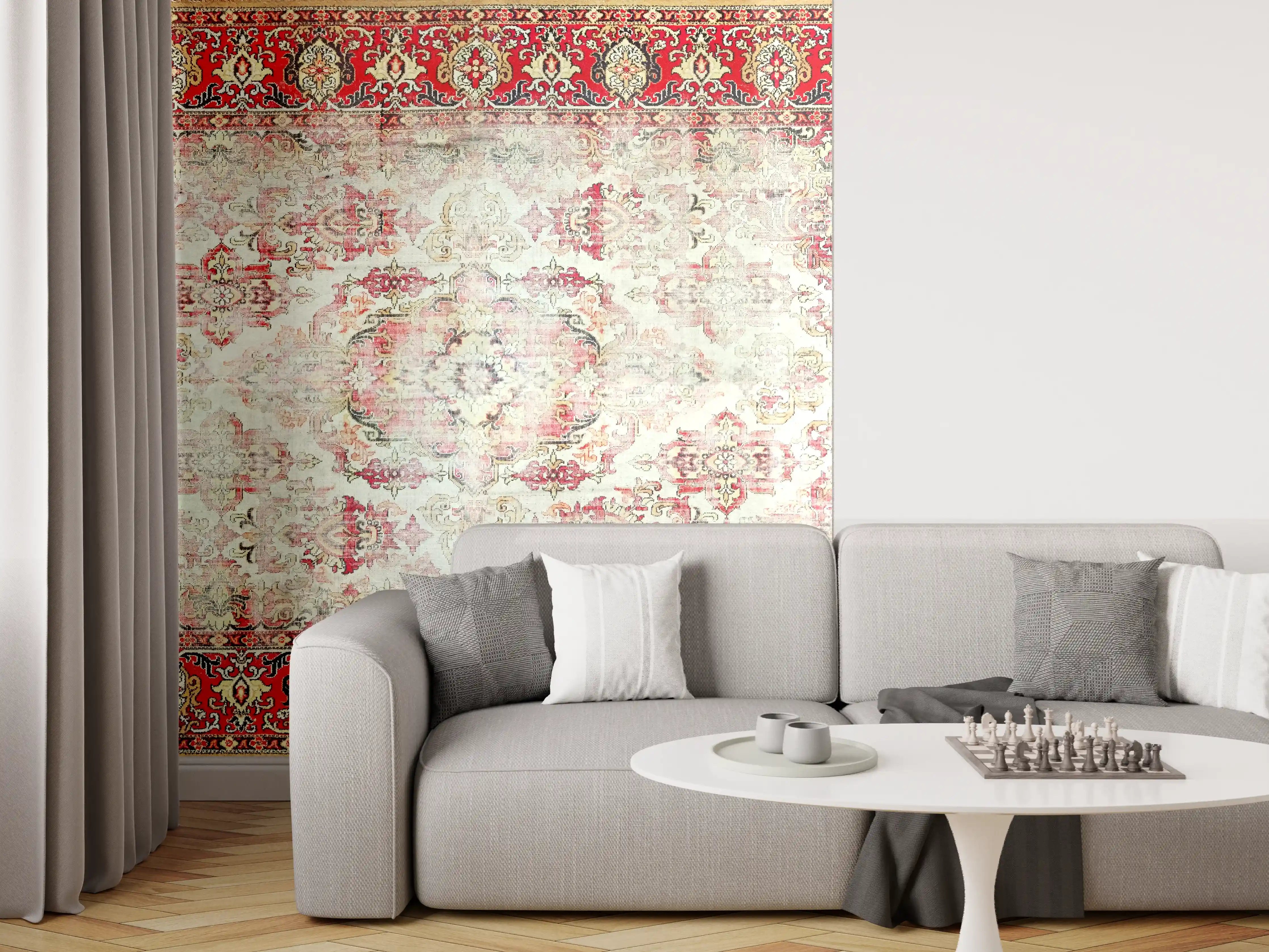 Wandverkleidung Wohnzimmer - Zeitloser Orient-Teppich in Rot und Beige