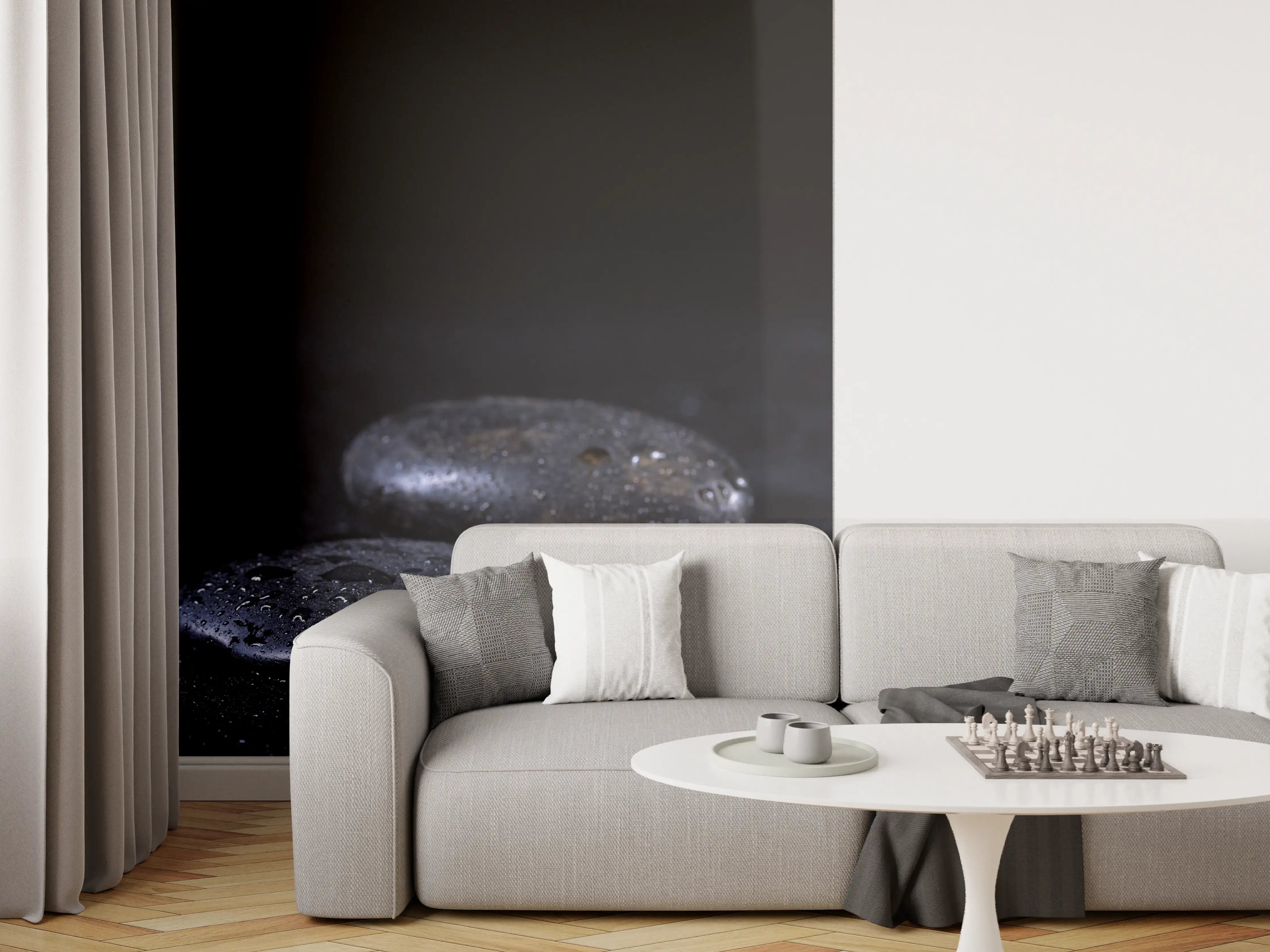 Wandverkleidung Wohnzimmer - Zen - Schwarze Steine