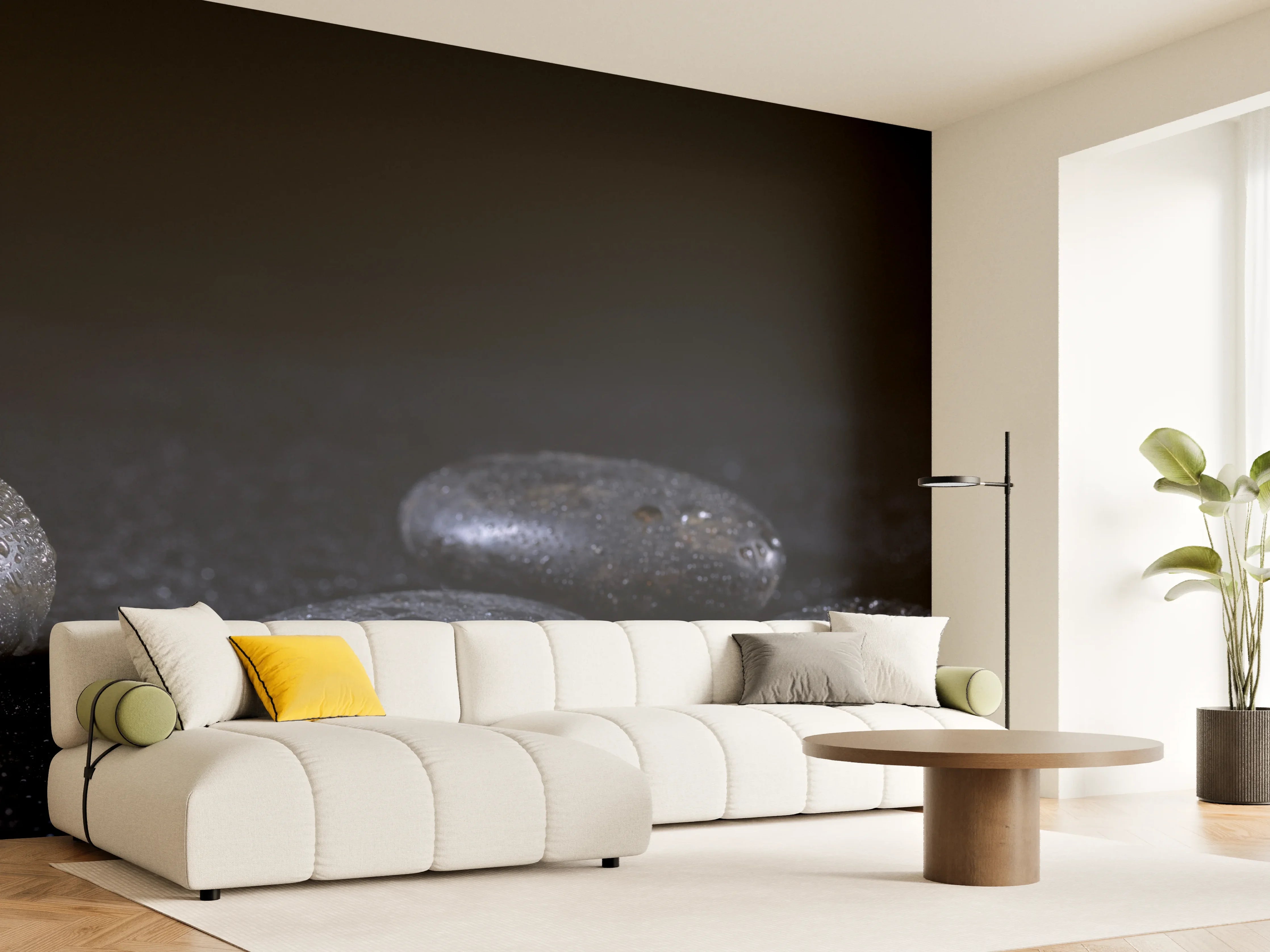 Wandverkleidung Wohnzimmer - Zen - Schwarze Steine