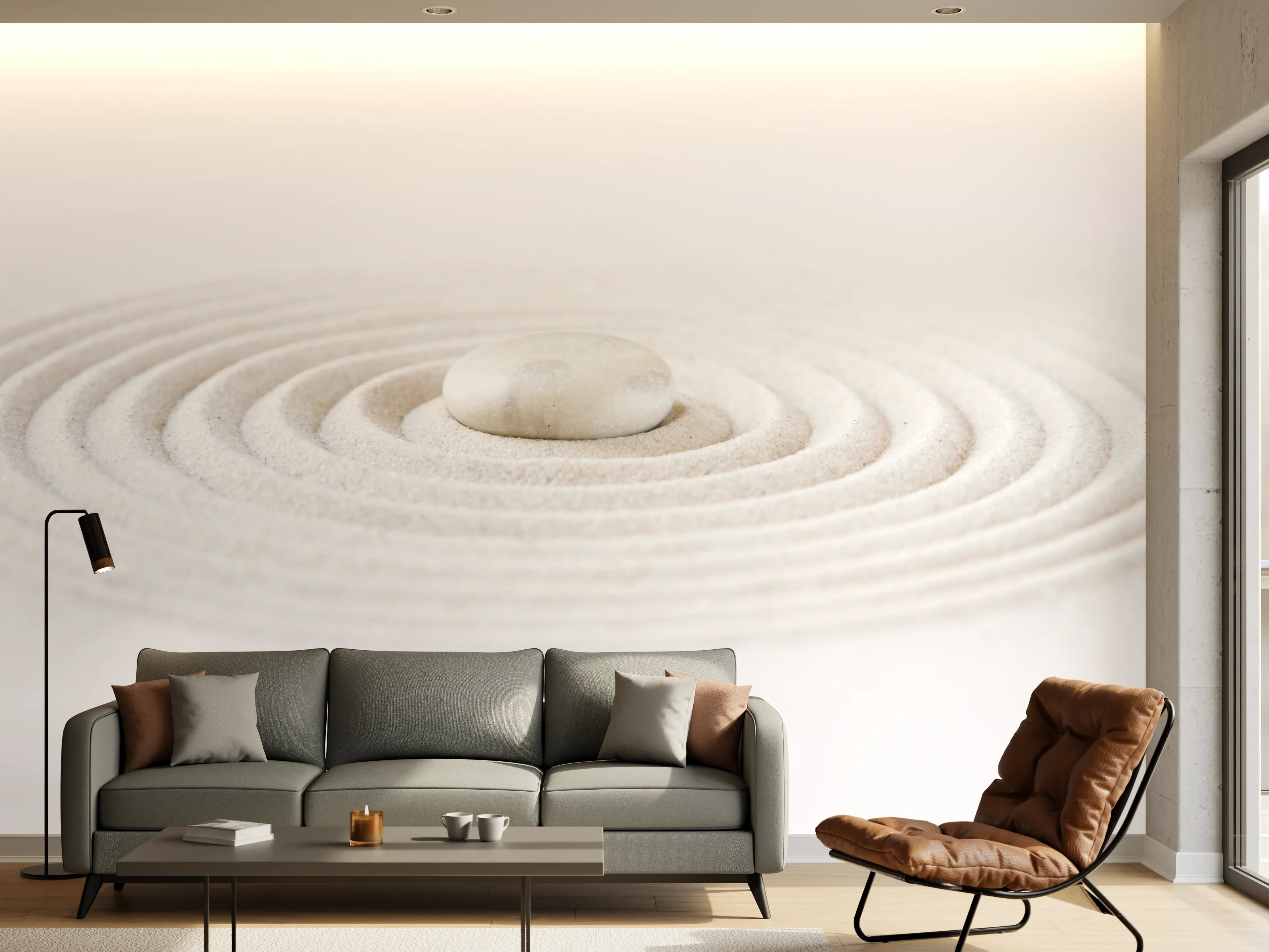 Wandverkleidung Wohnzimmer - Zen Stein im Sand mit ruhiger Atmosphäre