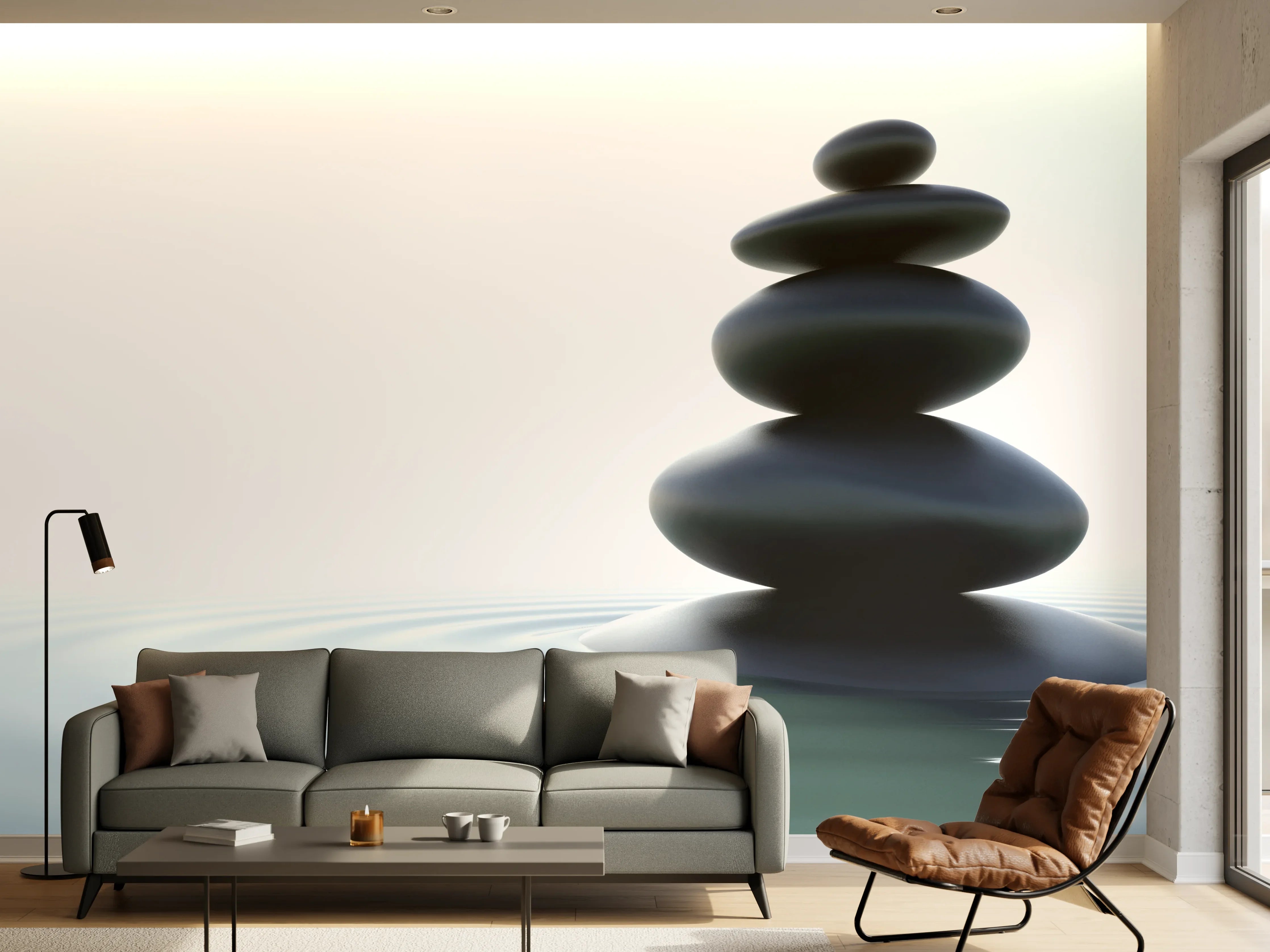Wandverkleidung Wohnzimmer - Zen-Steine Weiß-Grau