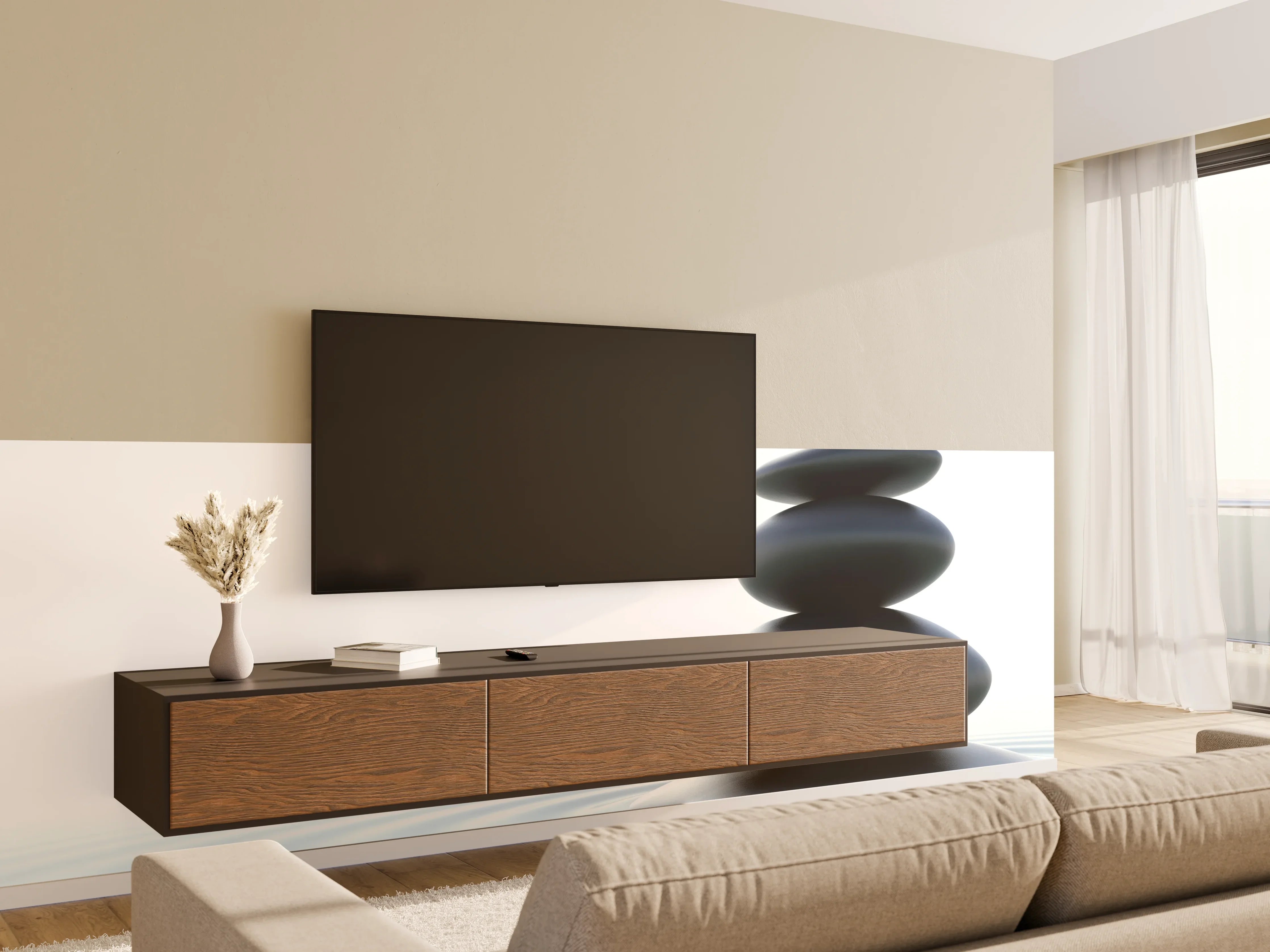 Wandverkleidung Wohnzimmer - Zen-Steine Weiß-Grau