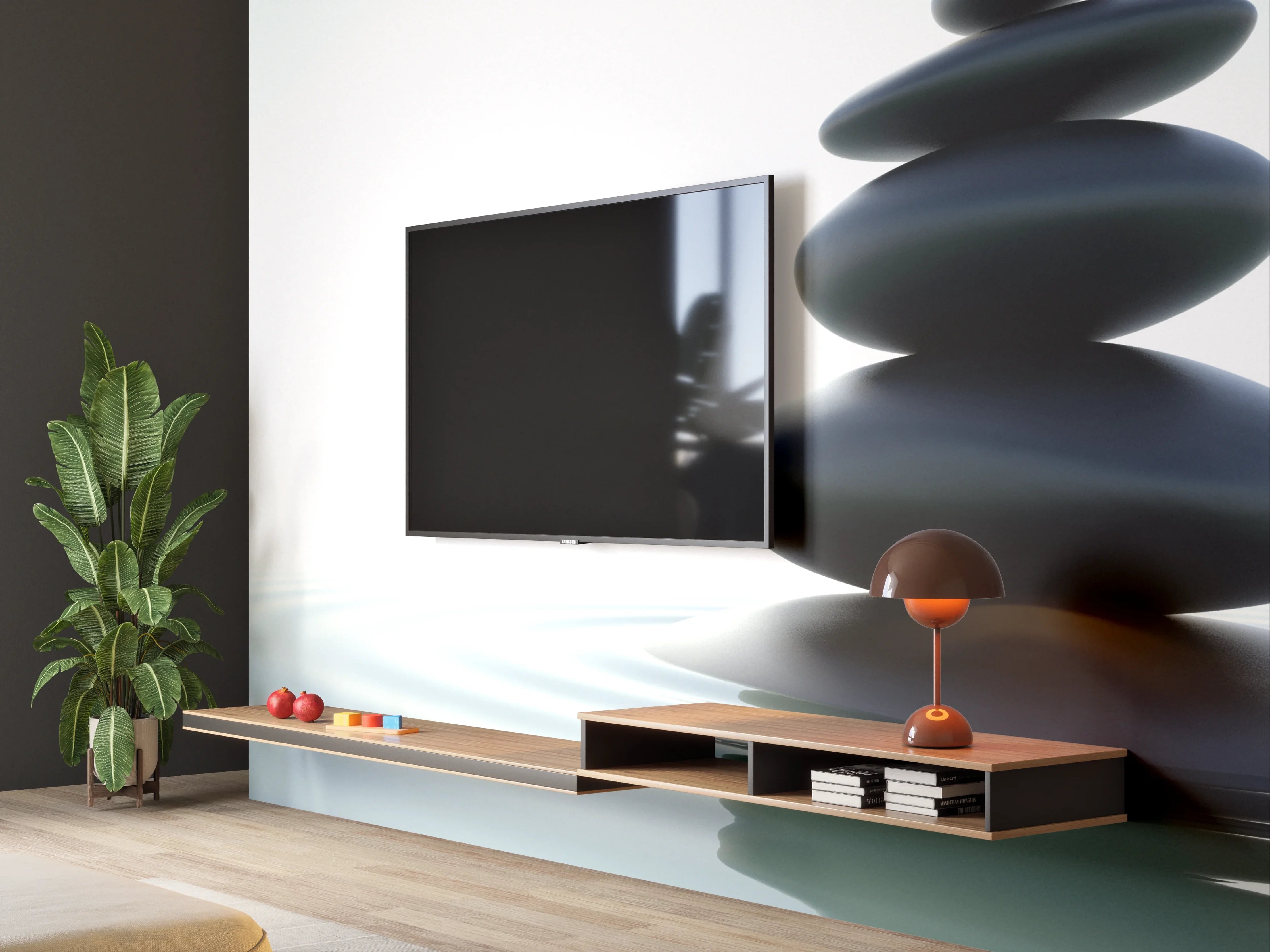 Wandverkleidung Wohnzimmer - Zen-Steine Weiß-Grau