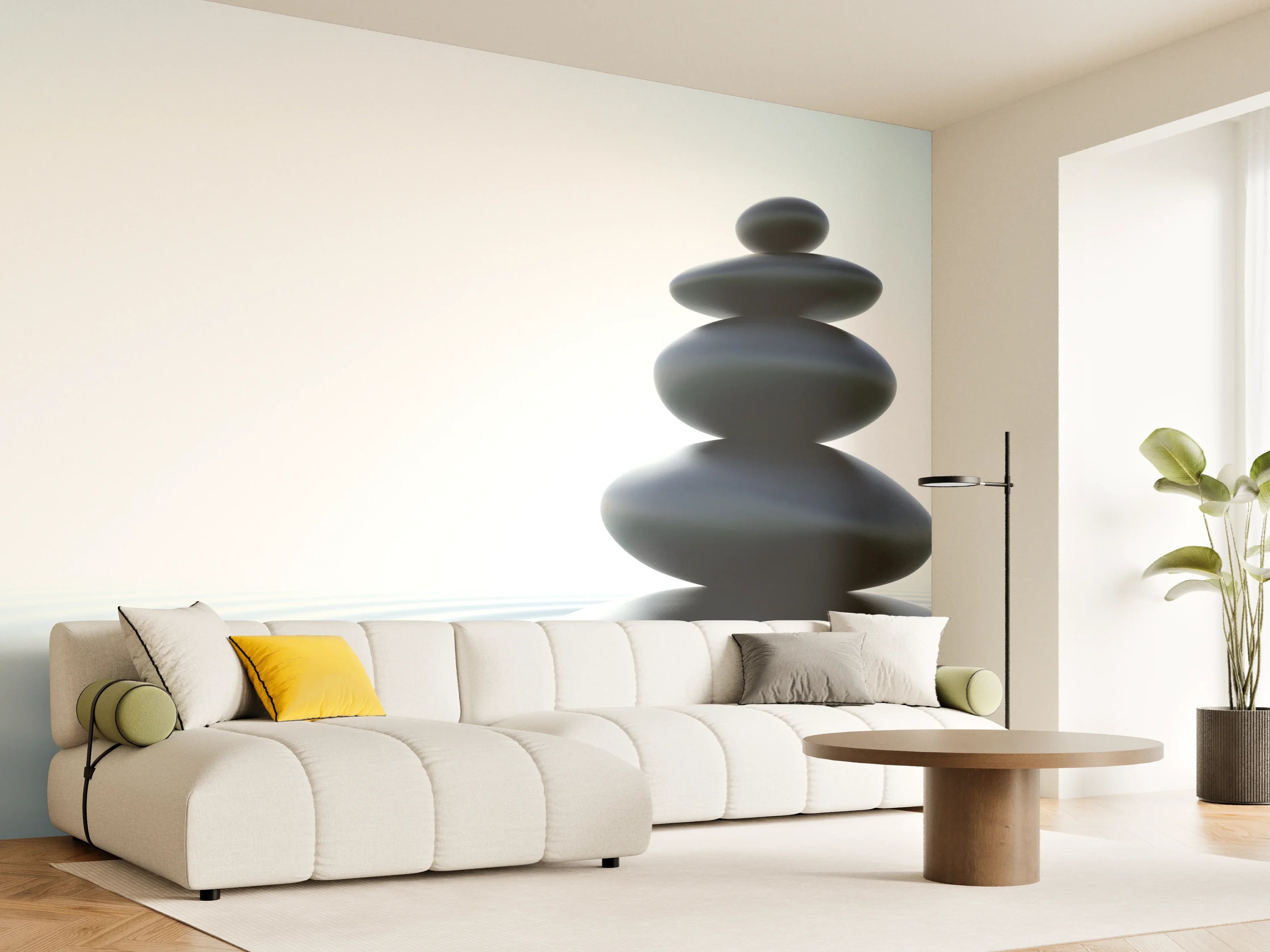 Wandverkleidung Wohnzimmer - Zen-Steine Weiß-Grau