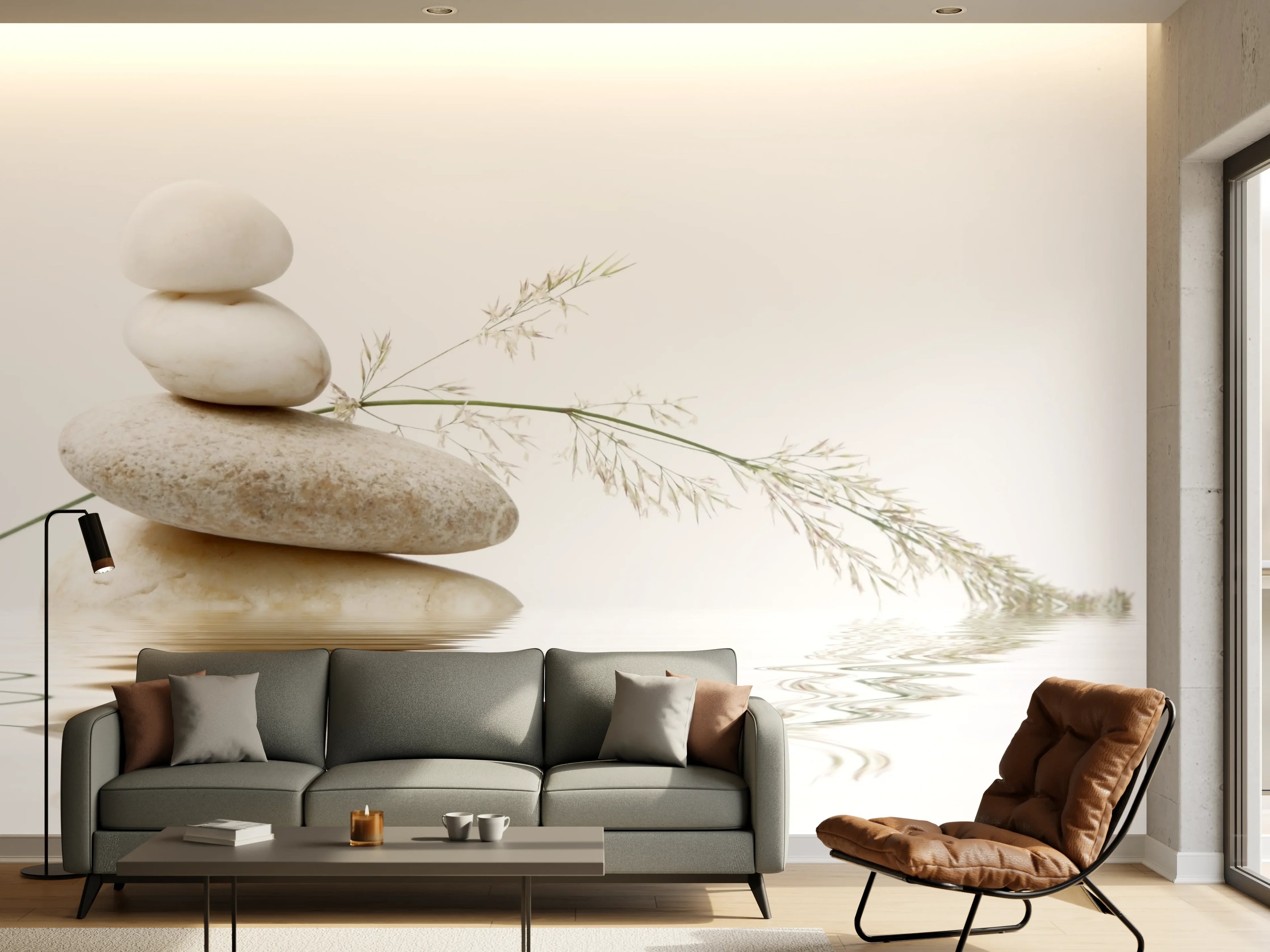 Wandverkleidung Wohnzimmer - Zen Steine und Naturmotiv