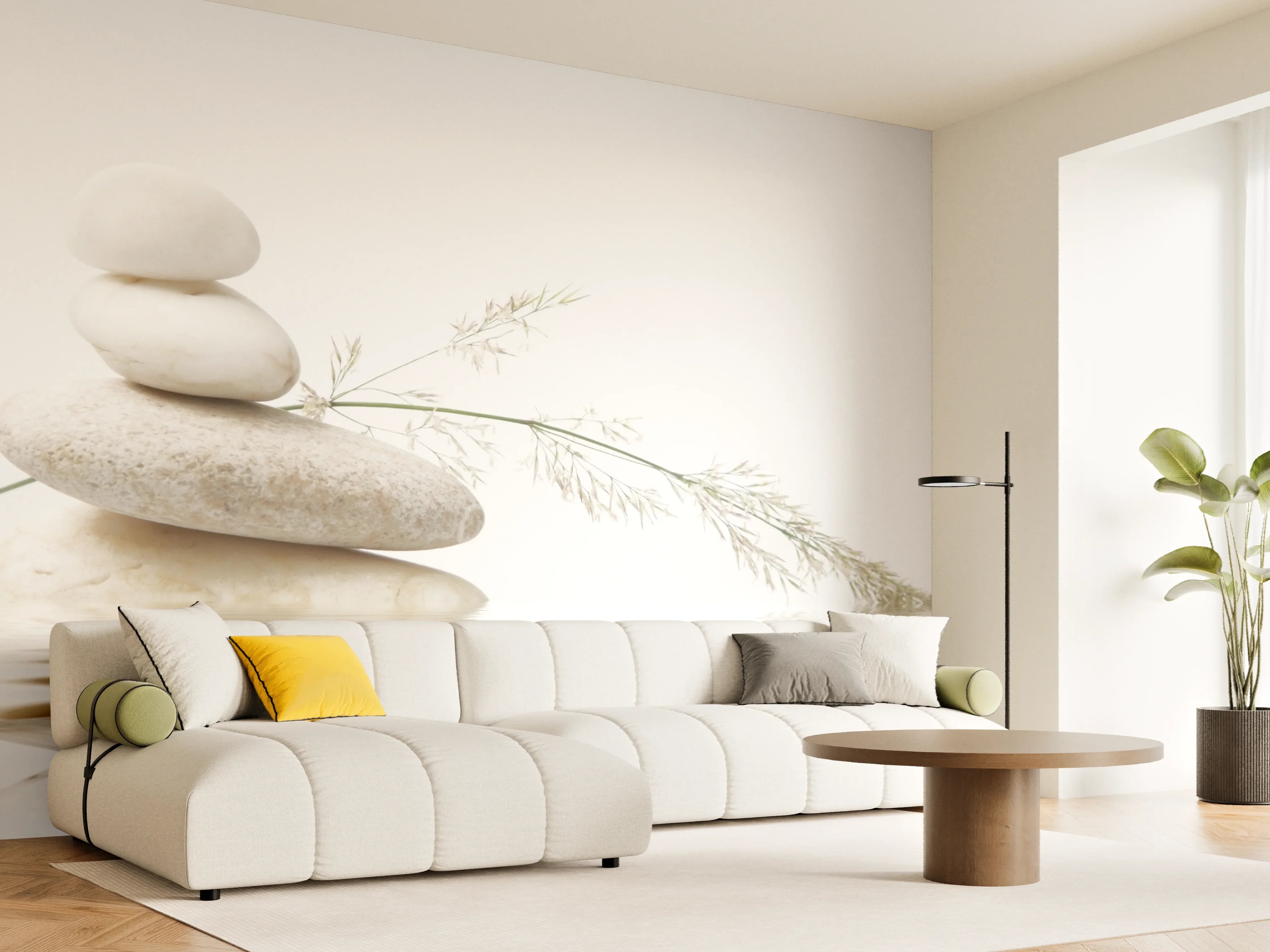 Wandverkleidung Wohnzimmer - Zen Steine und Naturmotiv