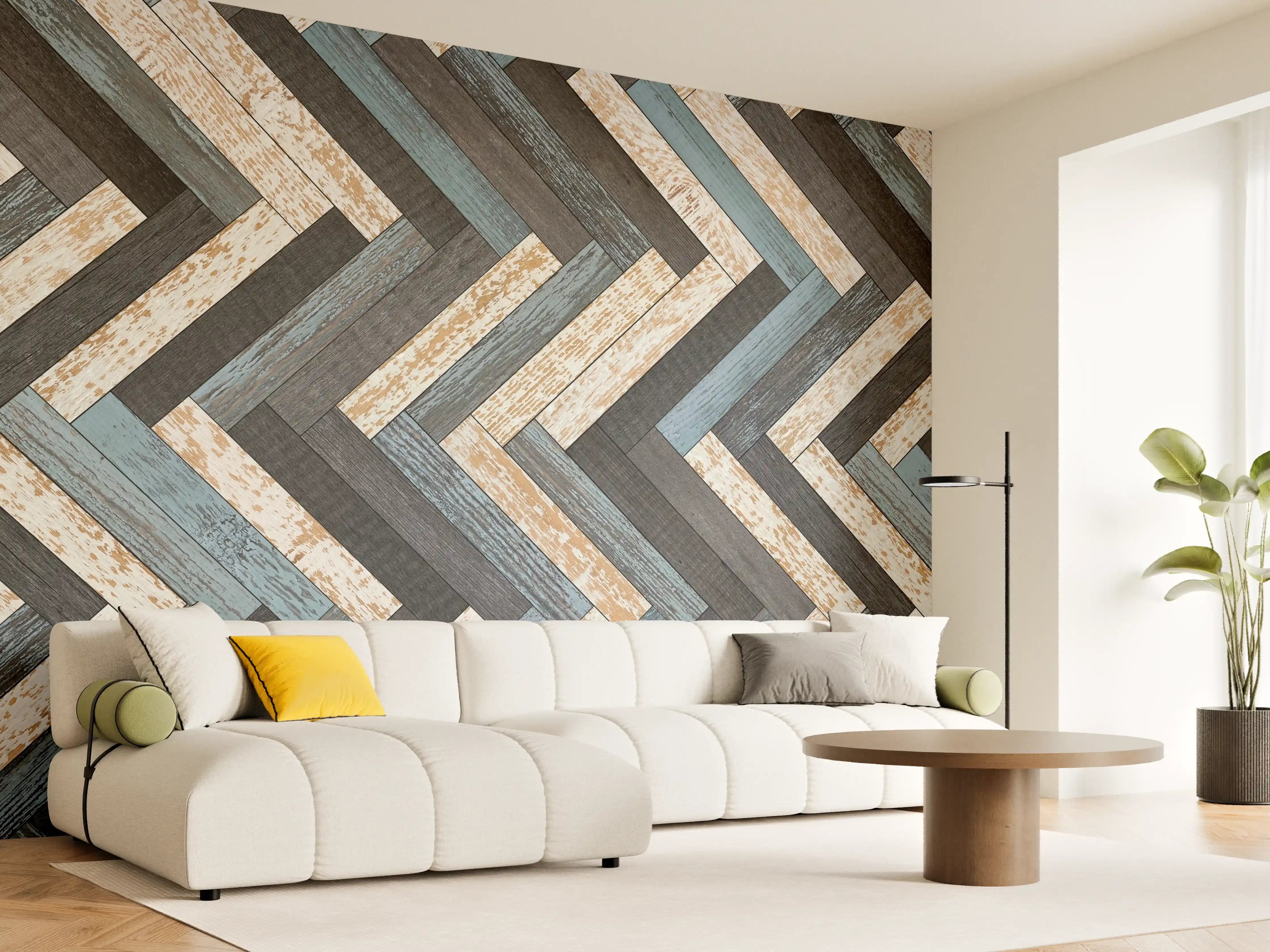 Wandverkleidung Wohnzimmer - Zickzackförmige Holztextur