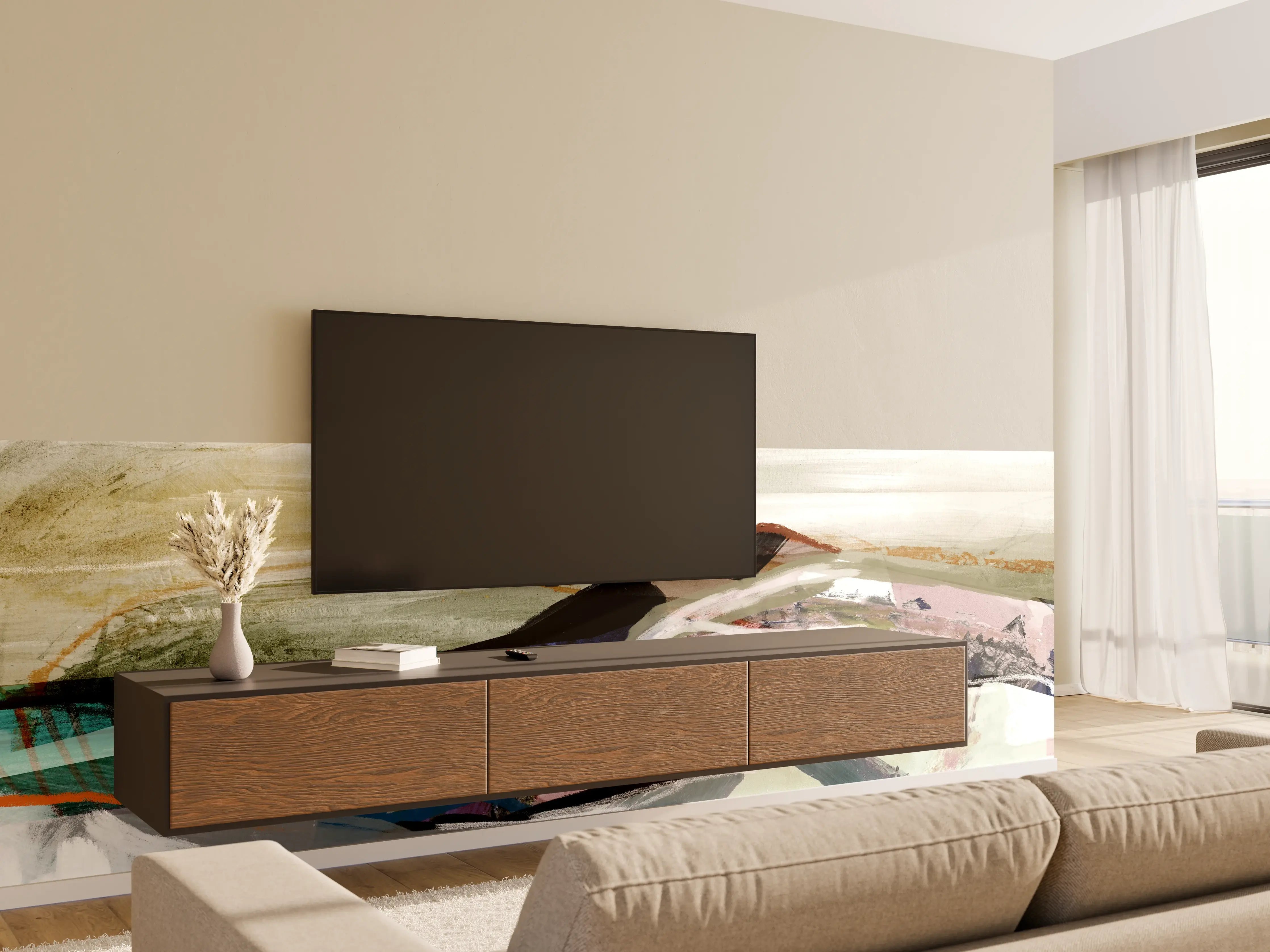 Wandverkleidung Wohnzimmer - "Moderne Weiß-Grau Tischlampe aus Keramik - Skandinavisches Design"