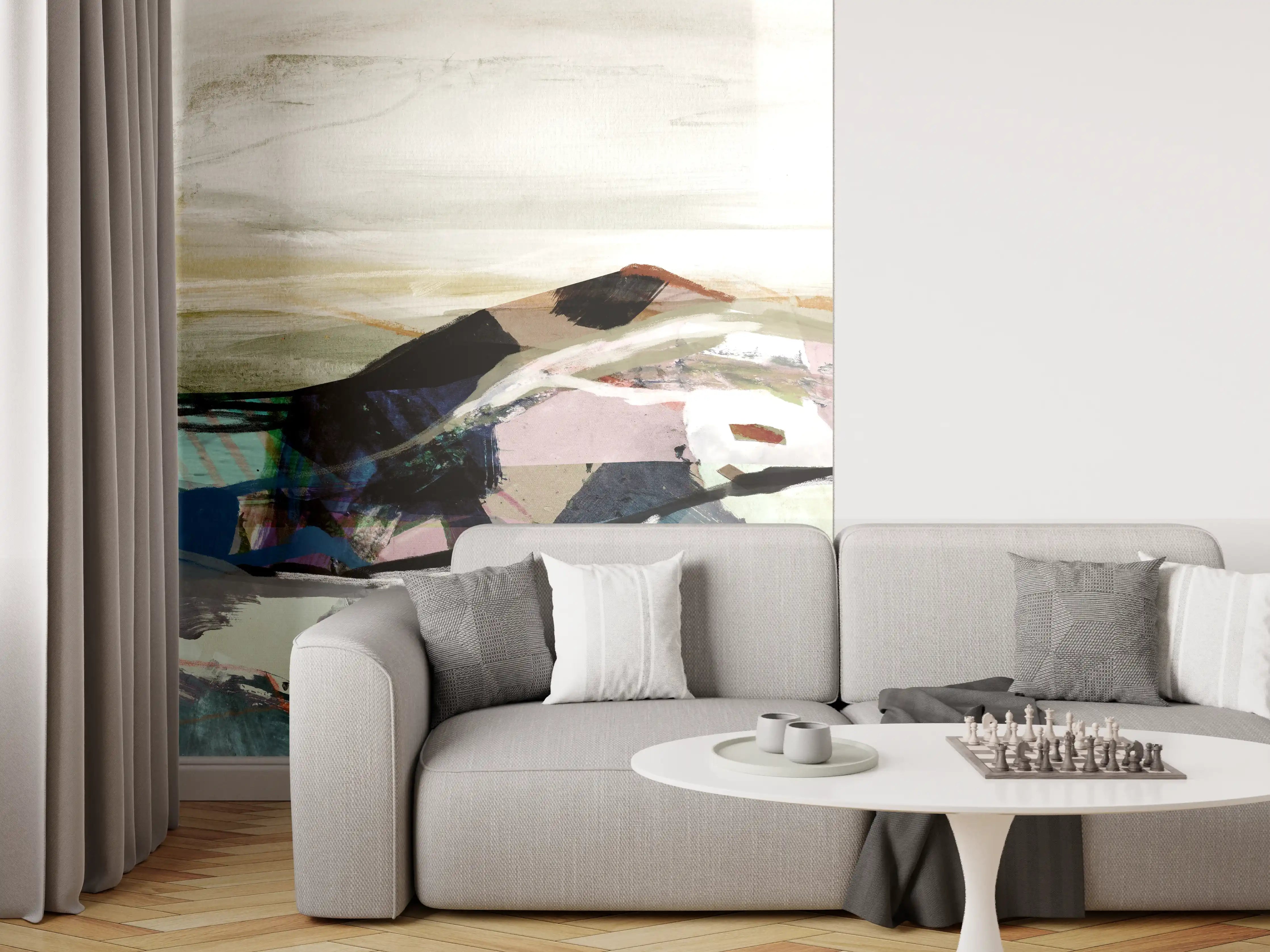 Wandverkleidung Wohnzimmer - "Moderne Weiß-Grau Tischlampe aus Keramik - Skandinavisches Design"