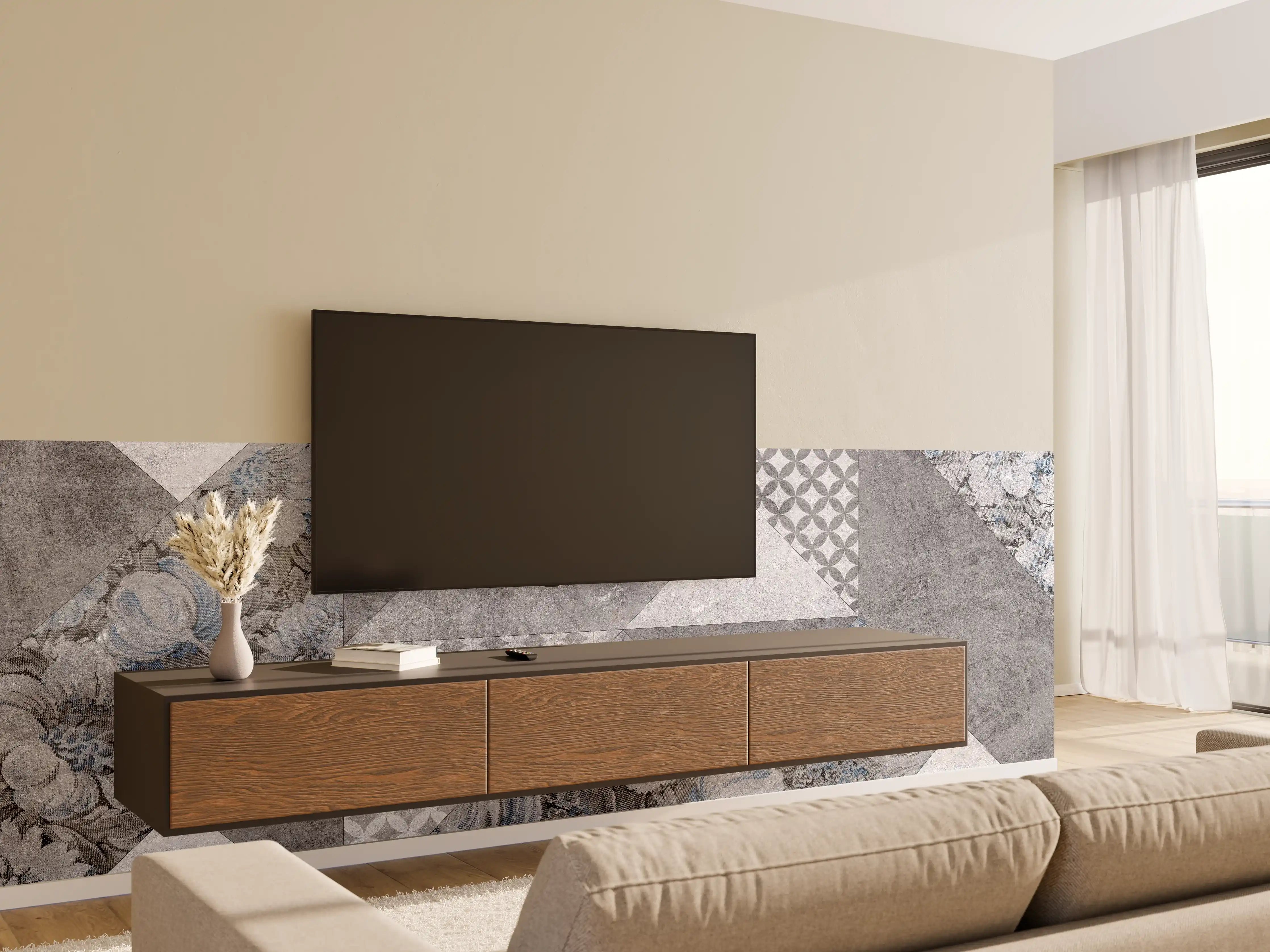 Wandverkleidung Wohnzimmer - abstrakte Blumen und Marmor Textur 